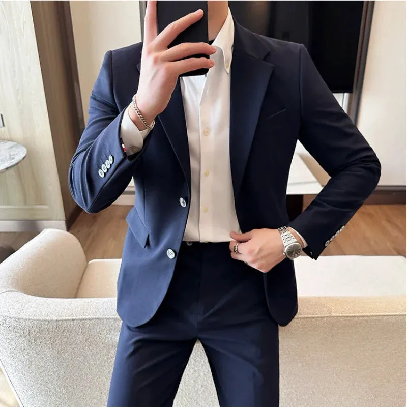 Bonsir 7XL-S (Blazer   Trousers) Fashion Slim Fit Men's Suit Italian Style Luxury Formal Business Social Wedding Tuxedos 2 Piece Set