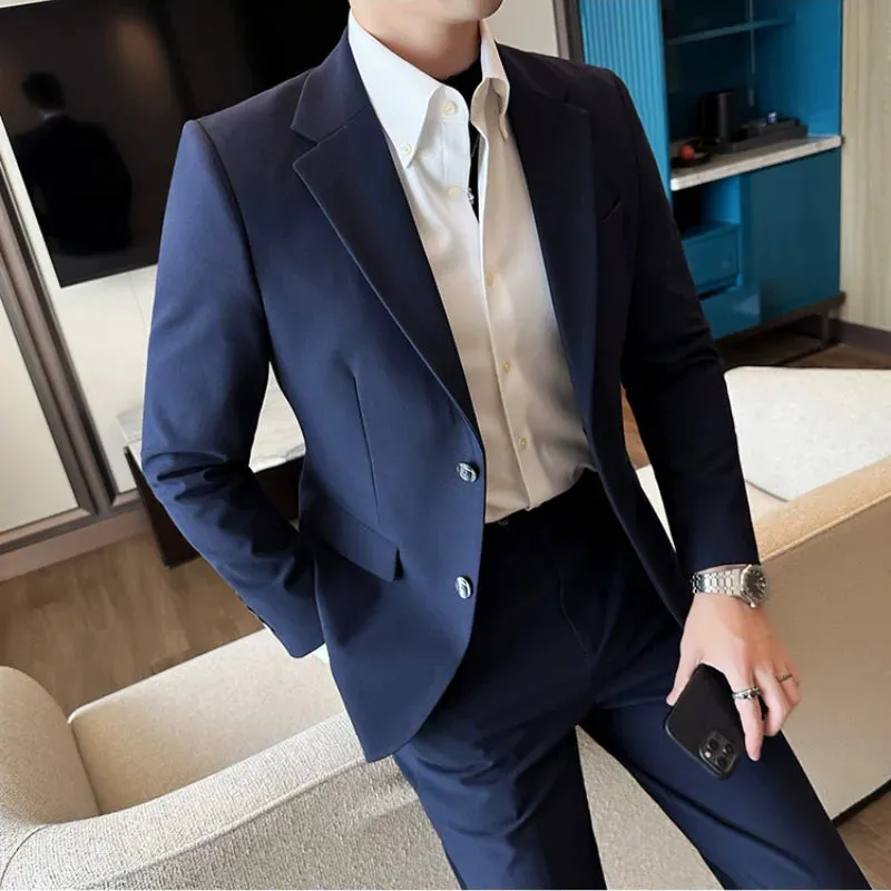 Bonsir 7XL-S (Blazer   Trousers) Fashion Slim Fit Men's Suit Italian Style Luxury Formal Business Social Wedding Tuxedos 2 Piece Set