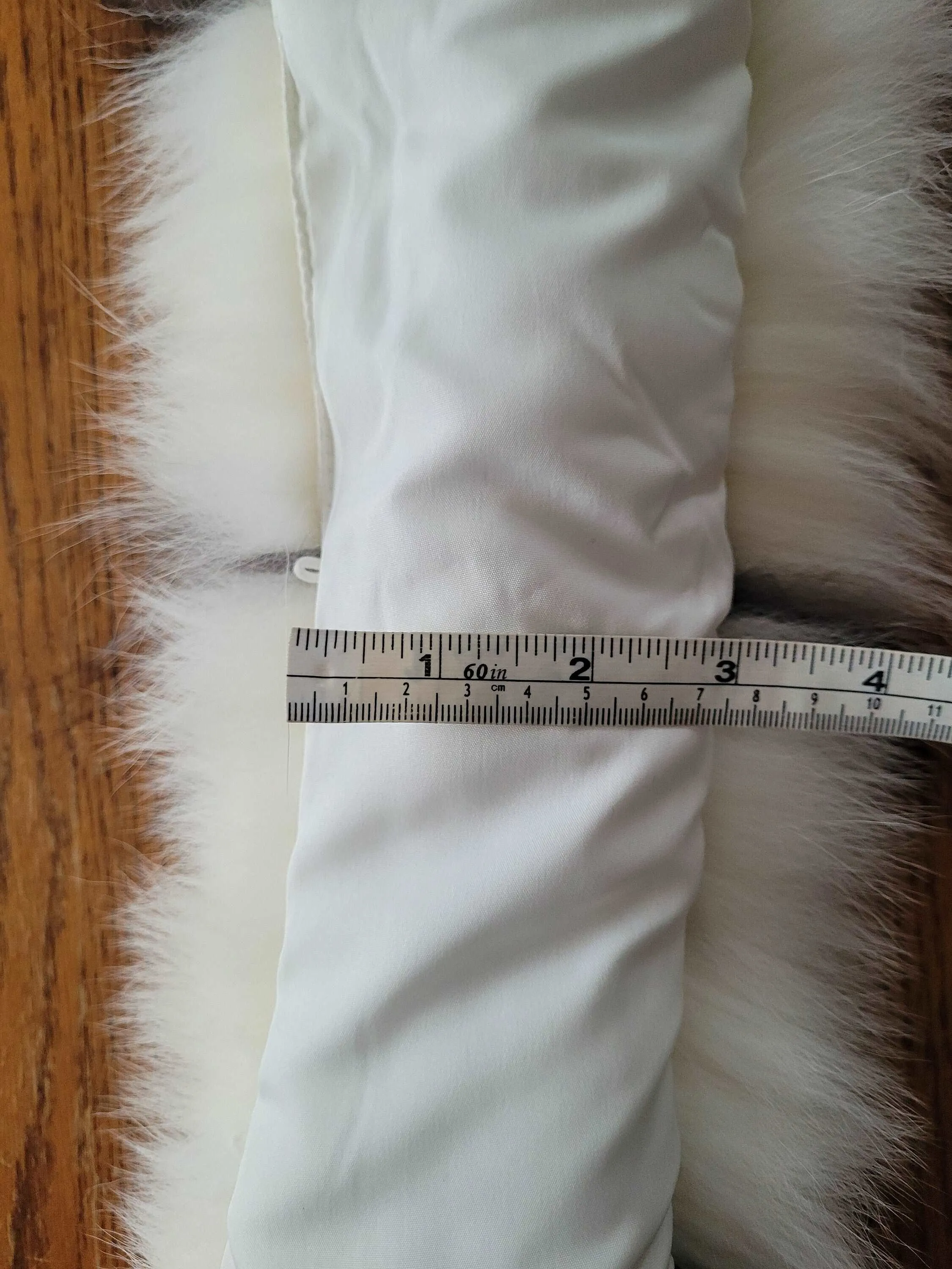 BY ORDER XXL Real Fox Fur (skin) Trim Hood with lining and buttons, White and Black Fox Fur Collar, Large Fur Scarf Ruff, Real Fur Hood