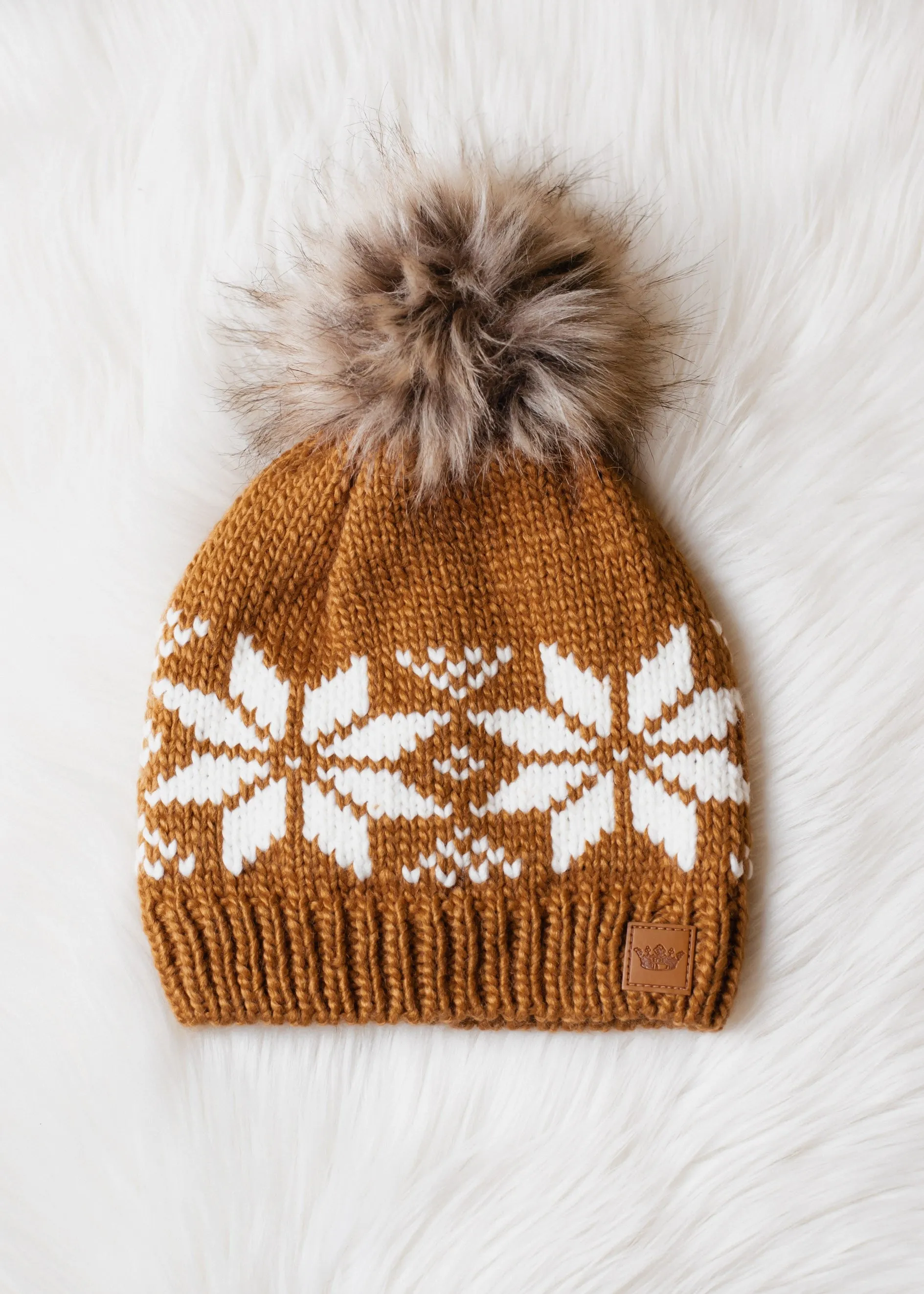 Camel & White Snowflake Pom Beanie - DEAL COUPON EXCLUDED