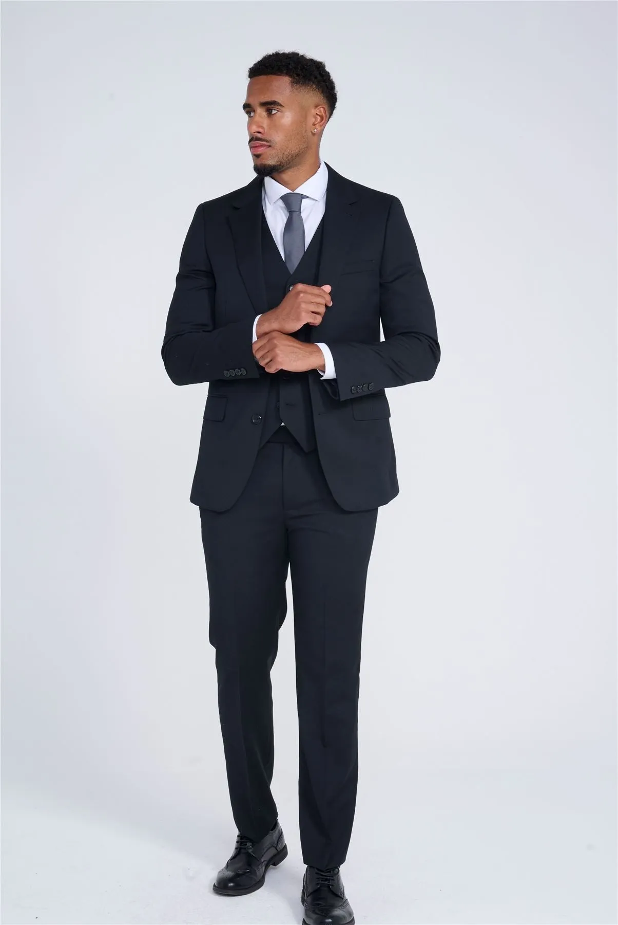 Charlie Three Piece Slim Fit Suit in Black