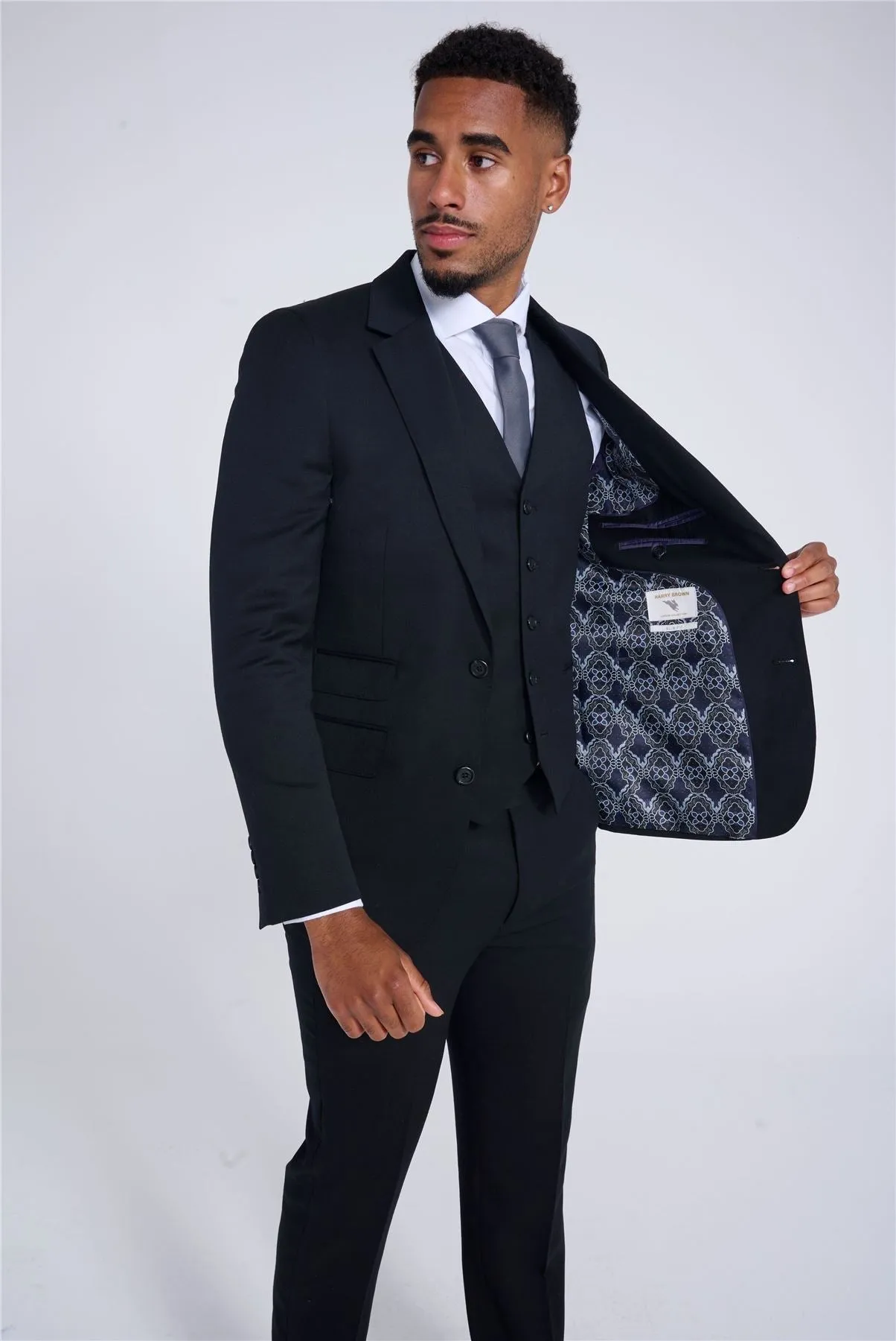 Charlie Three Piece Slim Fit Suit in Black