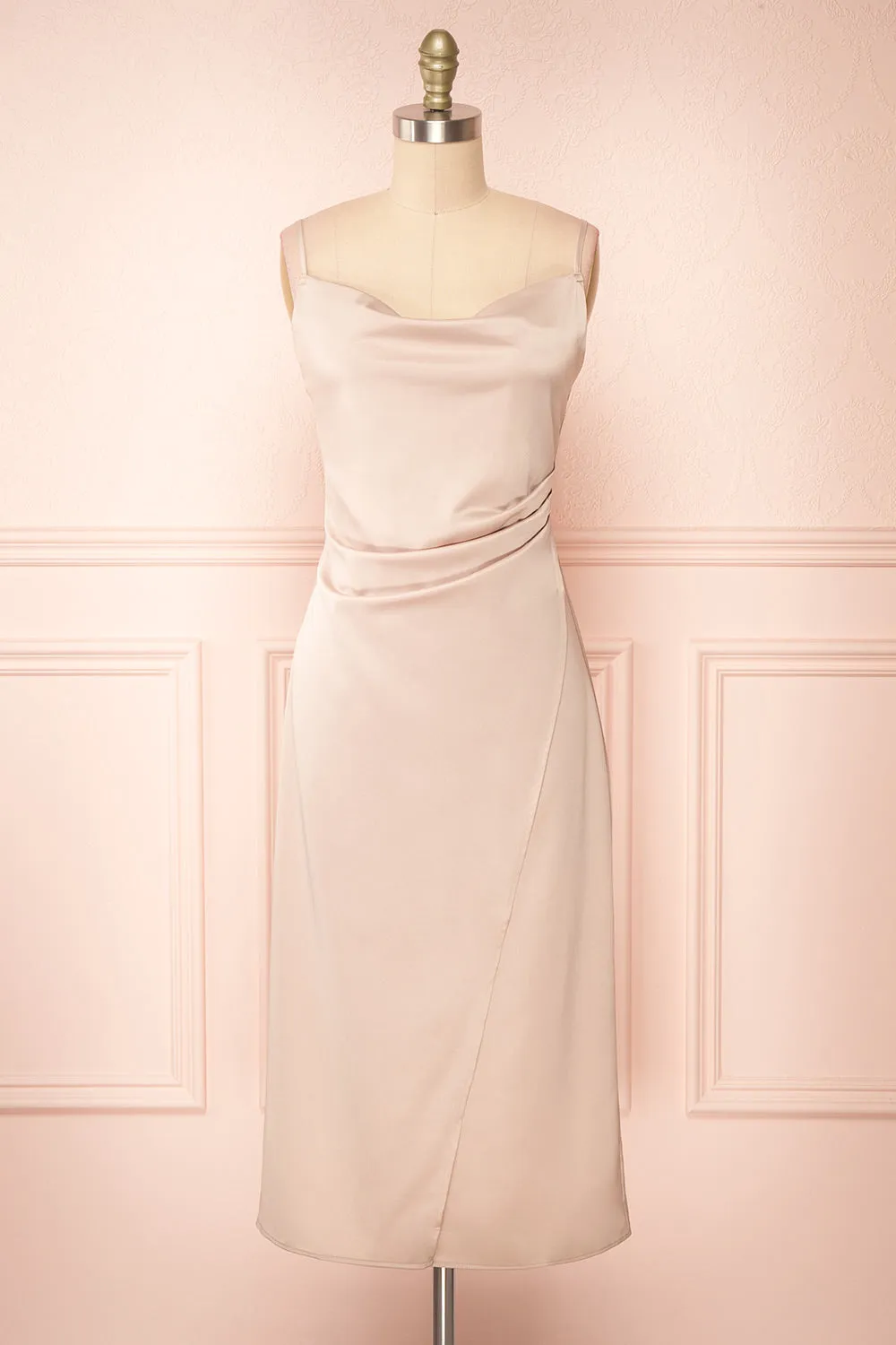 Chloe Champagne | Cowl Neck Satin Slip Dress