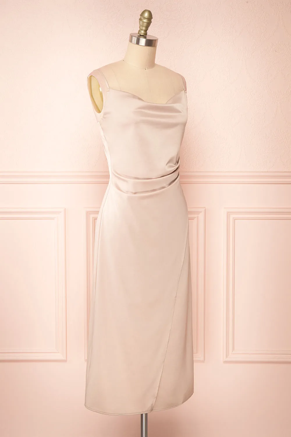 Chloe Champagne | Cowl Neck Satin Slip Dress