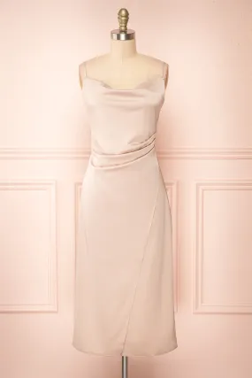 Chloe Champagne | Cowl Neck Satin Slip Dress