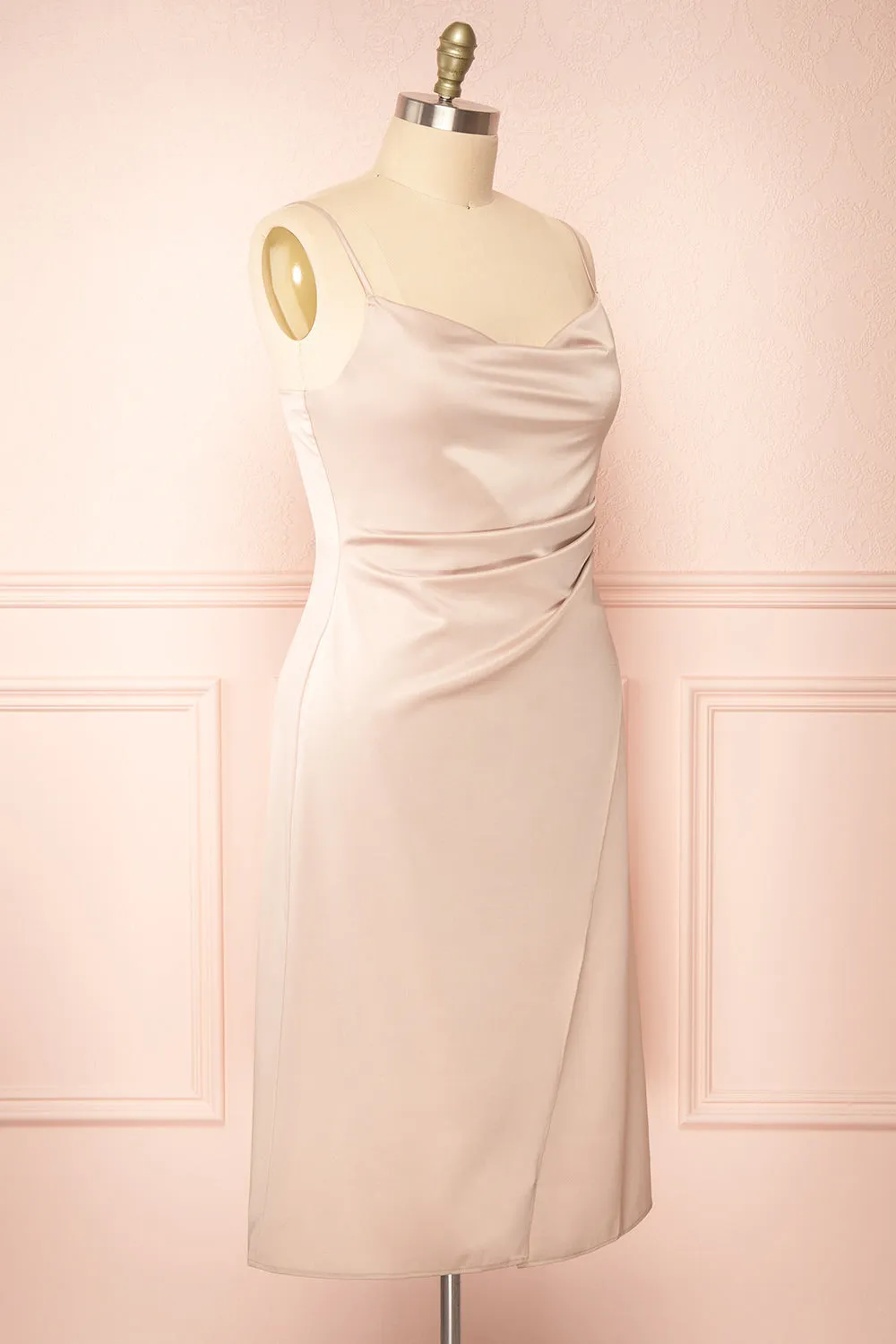 Chloe Champagne | Cowl Neck Satin Slip Dress