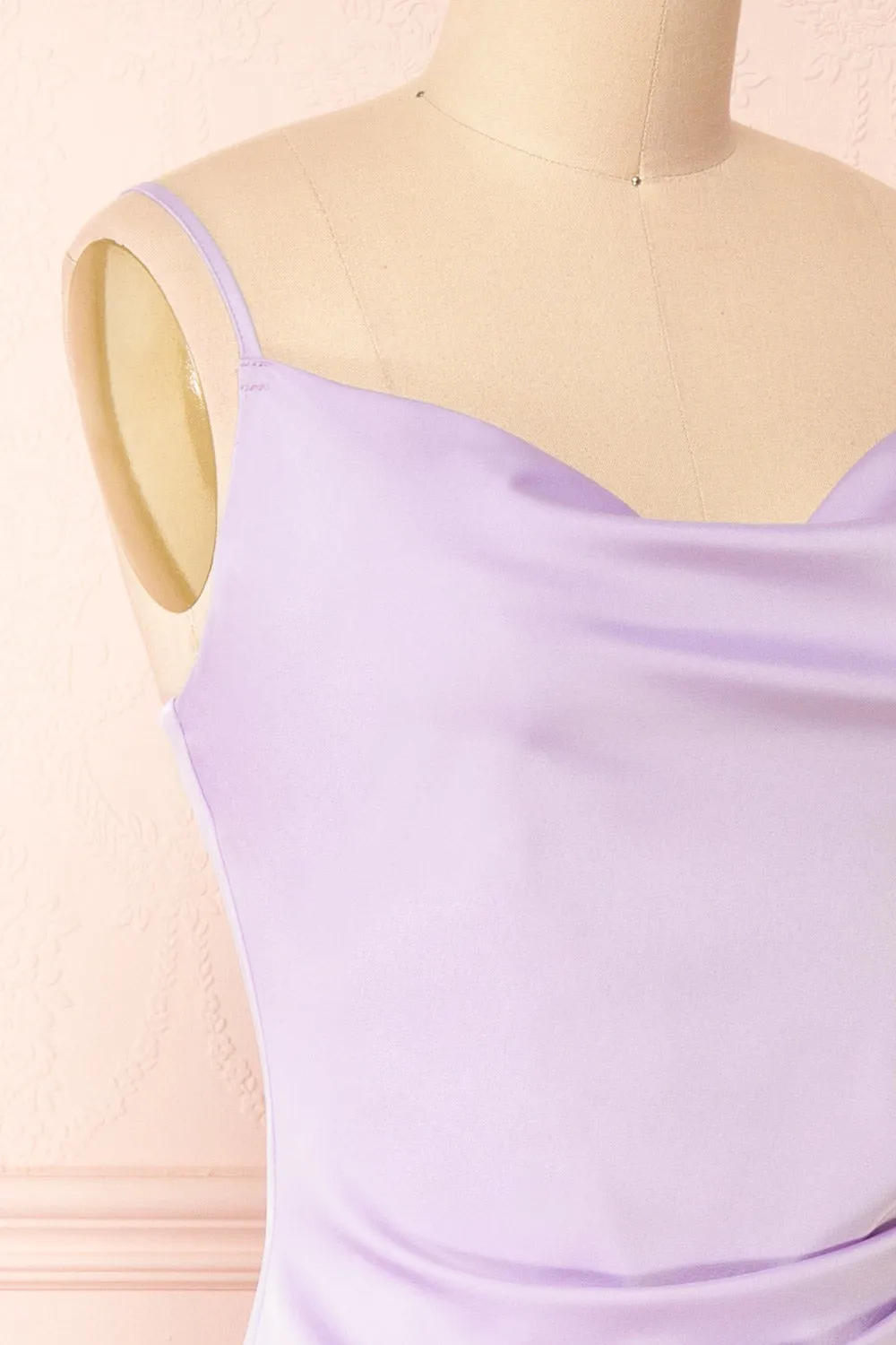 Chloe Lilac | Cowl Neck Satin Midi Slip Dress