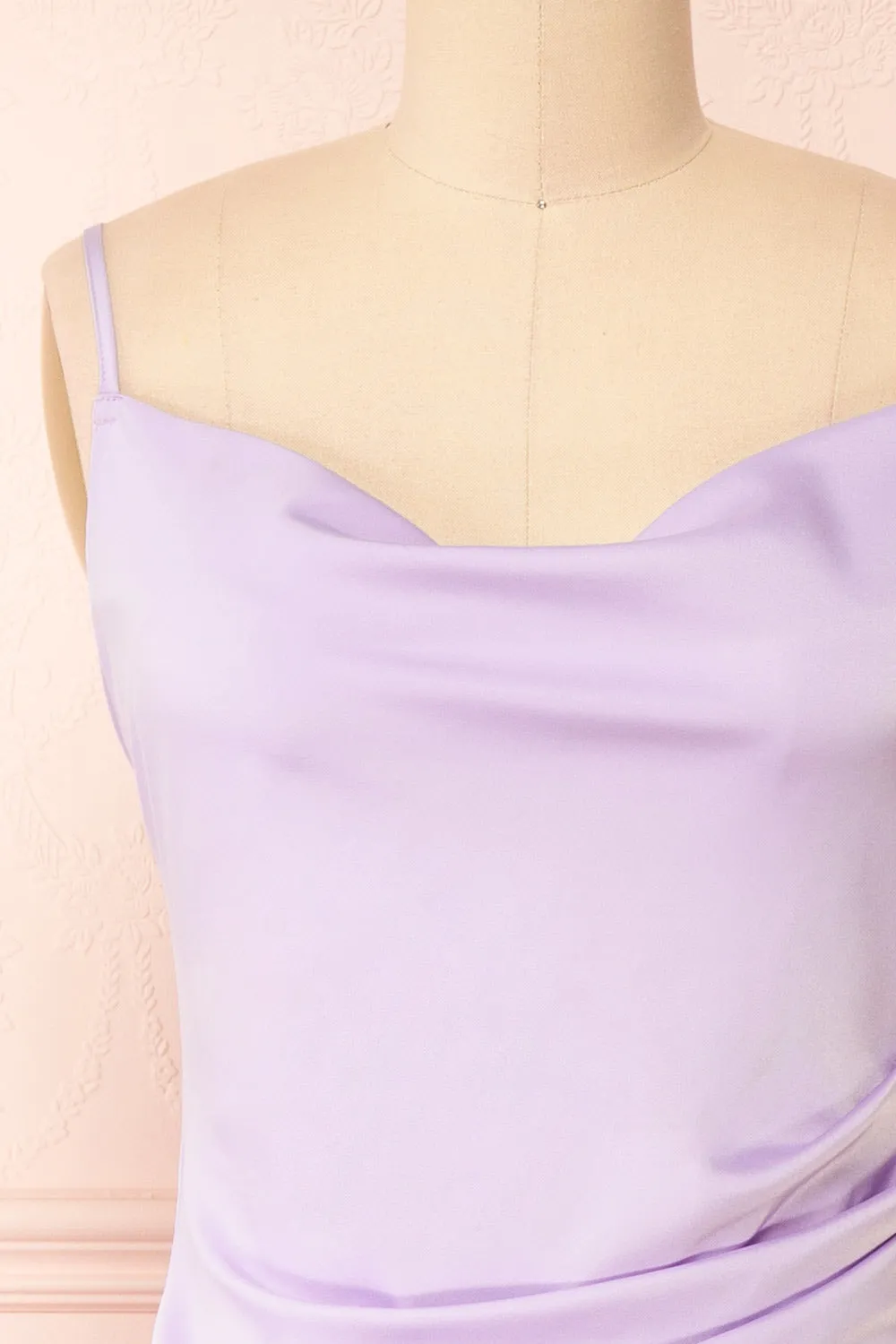 Chloe Lilac | Cowl Neck Satin Midi Slip Dress