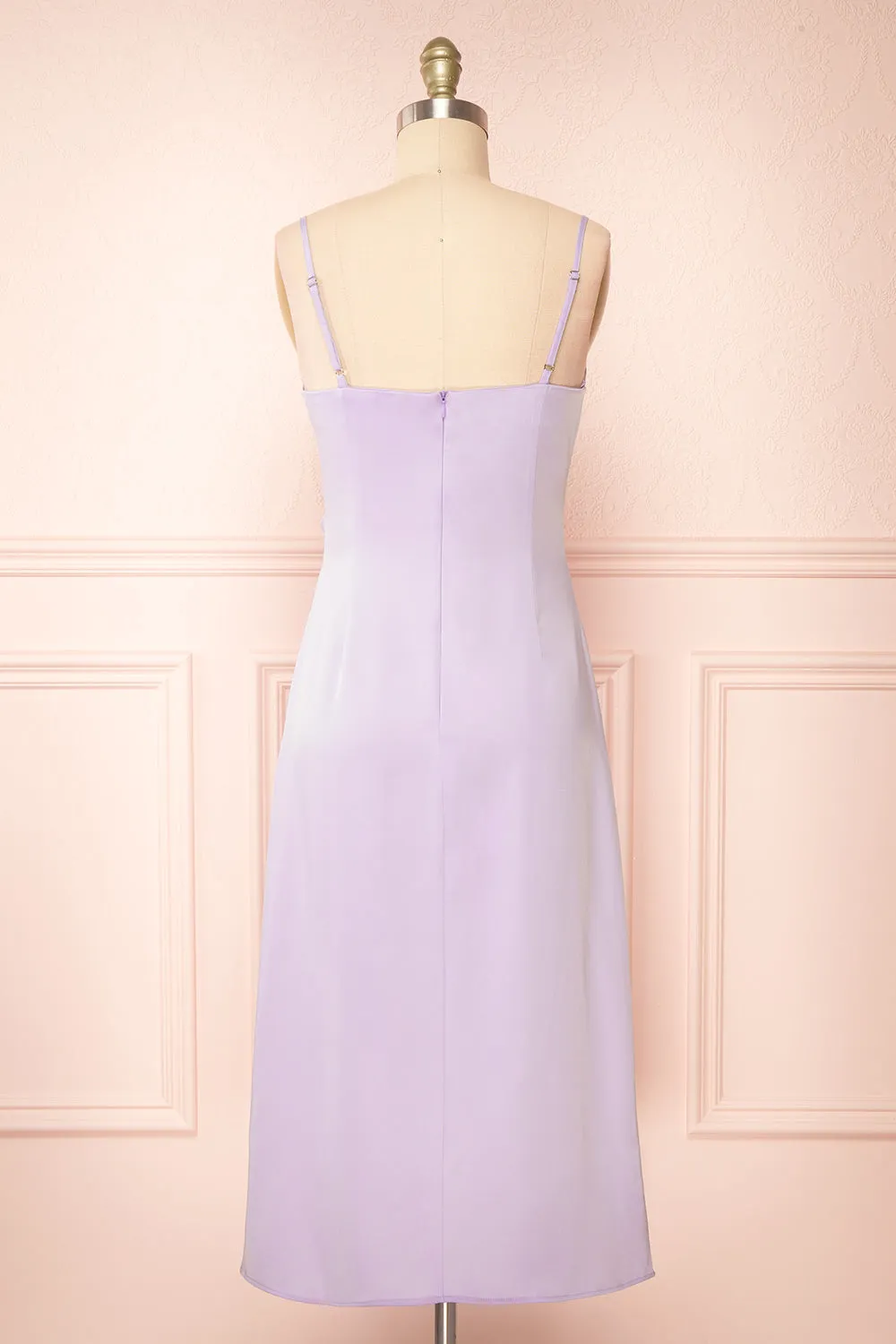 Chloe Lilac | Cowl Neck Satin Midi Slip Dress