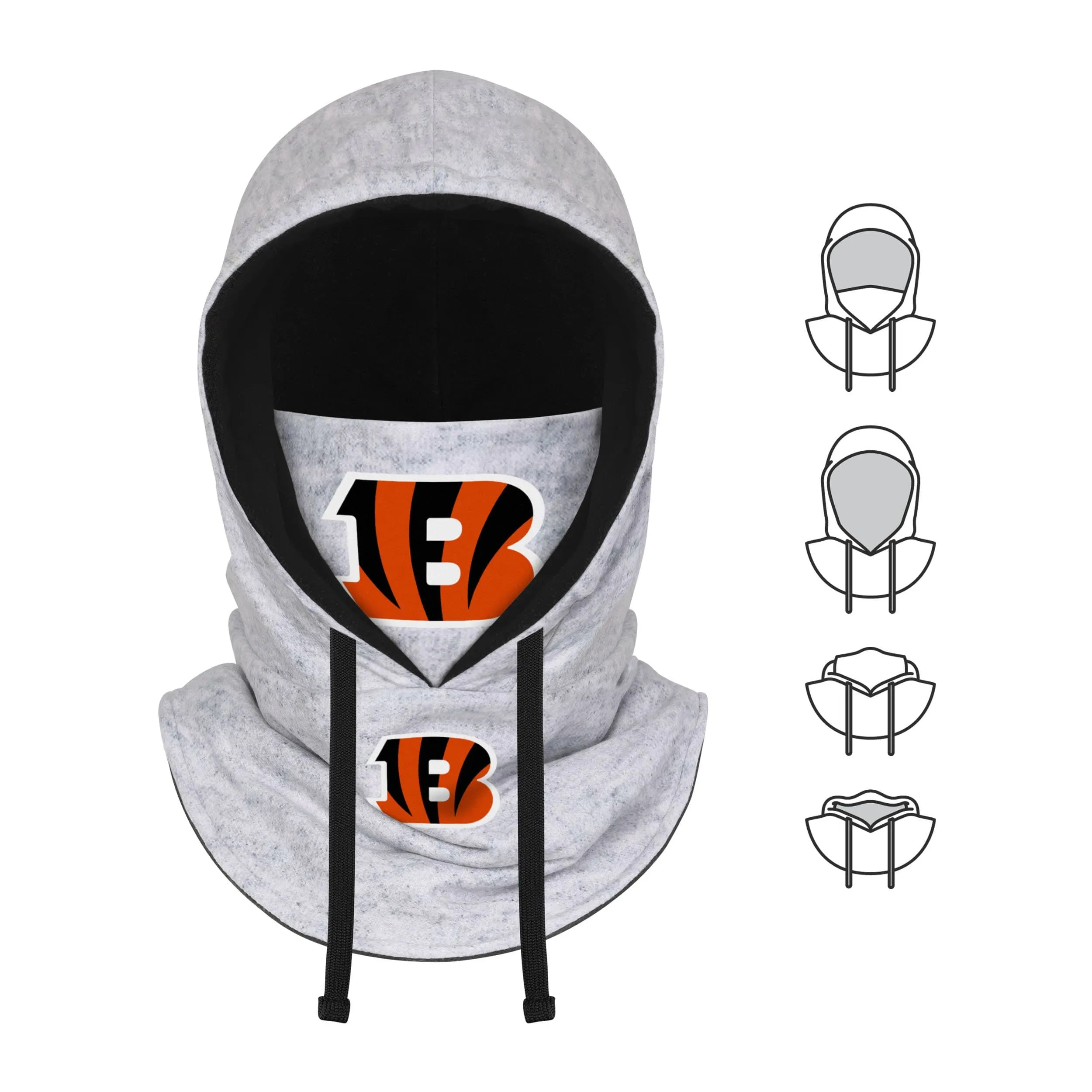 Cincinnati Bengals NFL Heather Gray Drawstring Hooded Gaiter Scarf