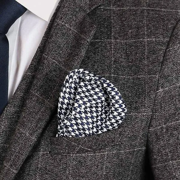 Classy Men Navy Blue Houndstooth Pocket Square