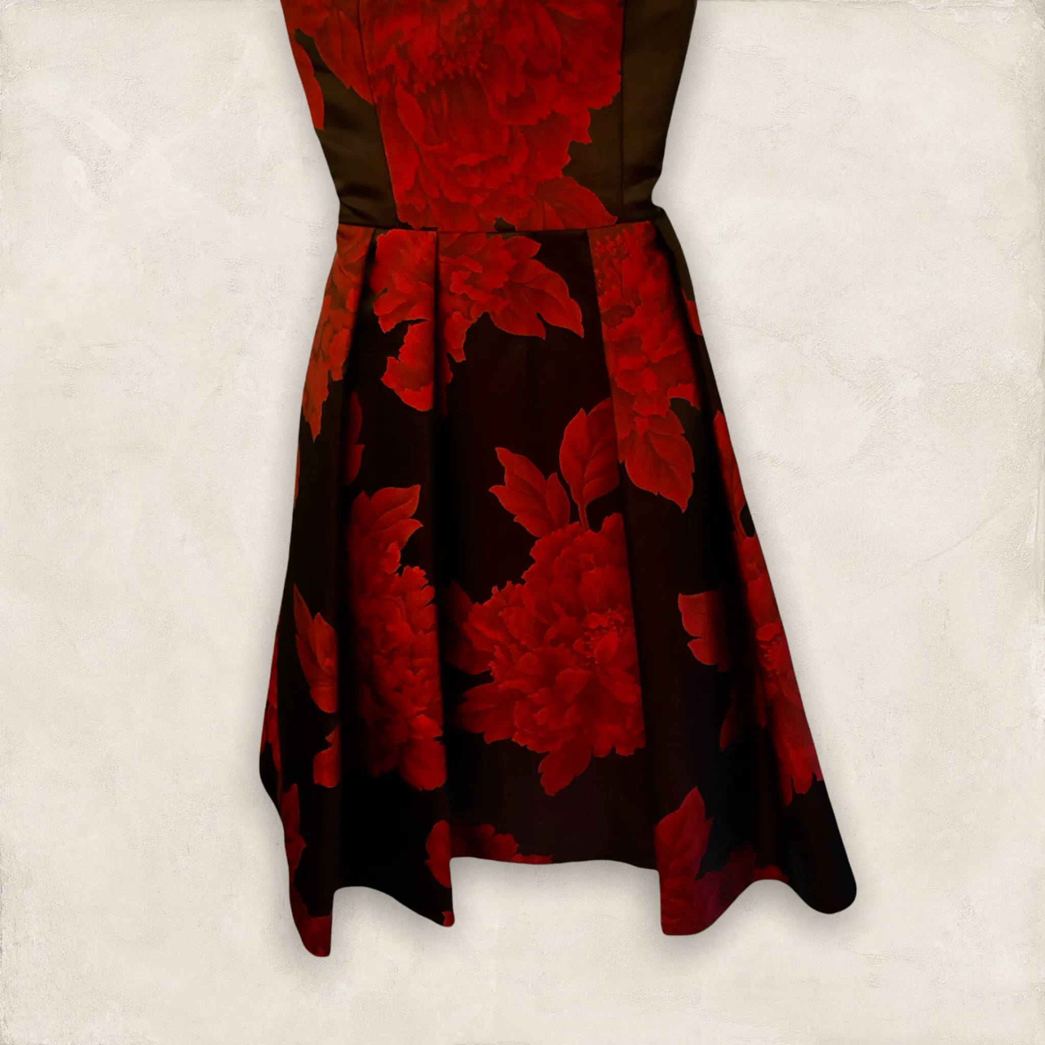 Coast Red Black Floral Jacquard Strapless Dress UK 8 US 4 EU 36