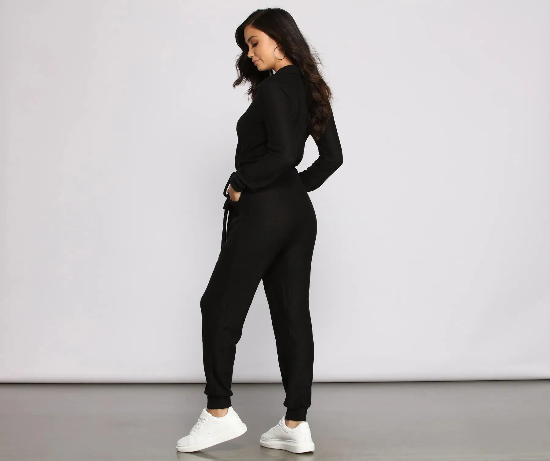 Cozy and Chic Ribbed Surplice Jogger Jumpsuit