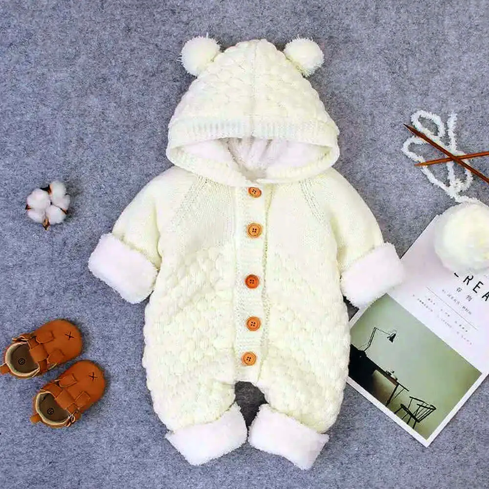 Cozy Cashmere Knit Hooded Romper (3-18M)