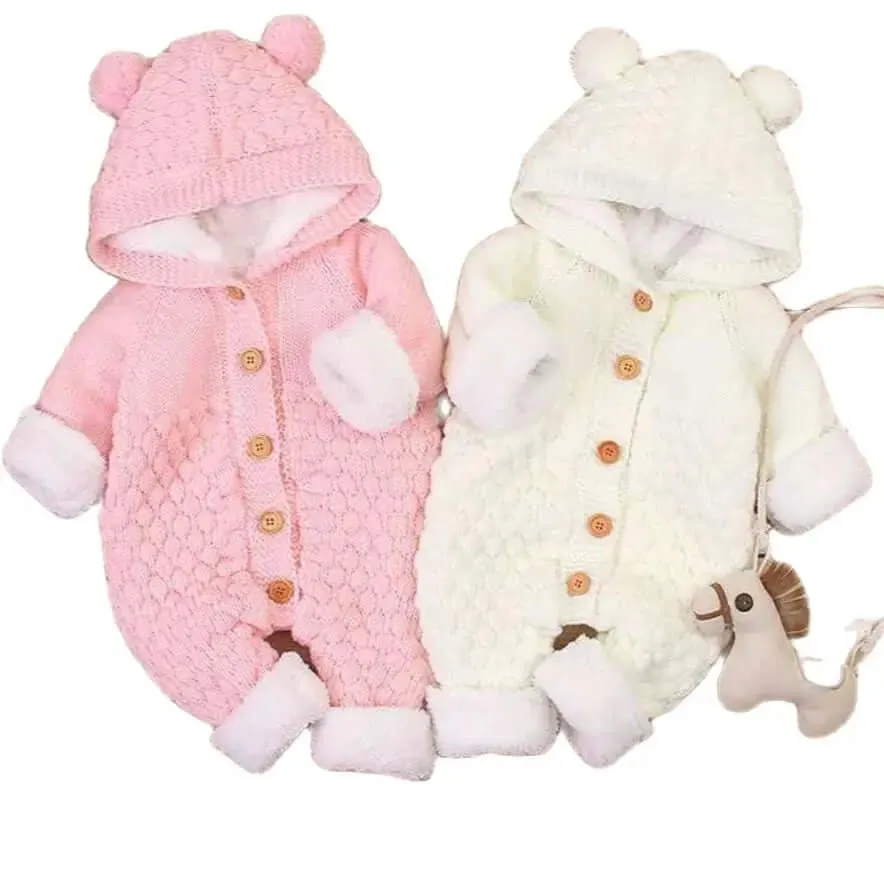 Cozy Cashmere Knit Hooded Romper (3-18M)