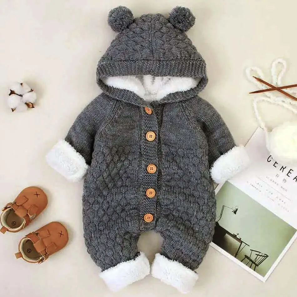 Cozy Cashmere Knit Hooded Romper (3-18M)