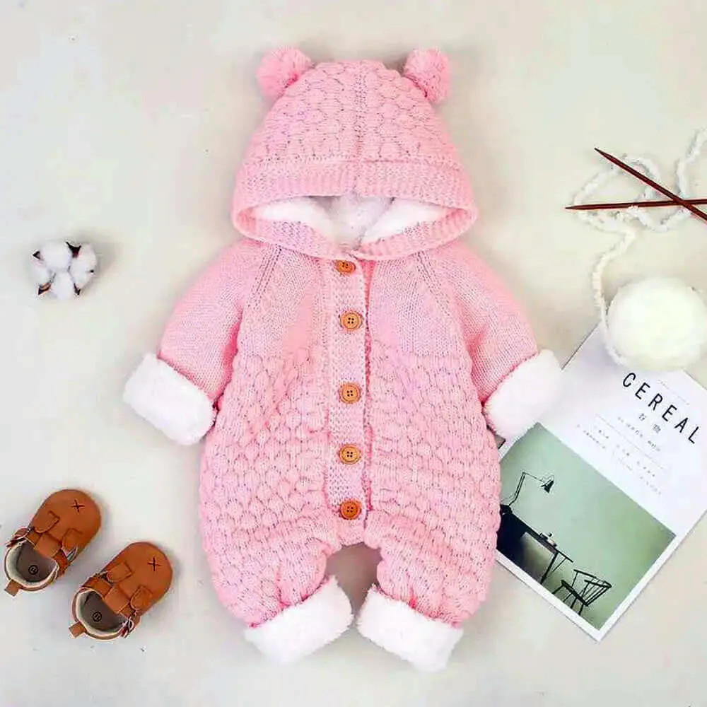 Cozy Cashmere Knit Hooded Romper (3-18M)