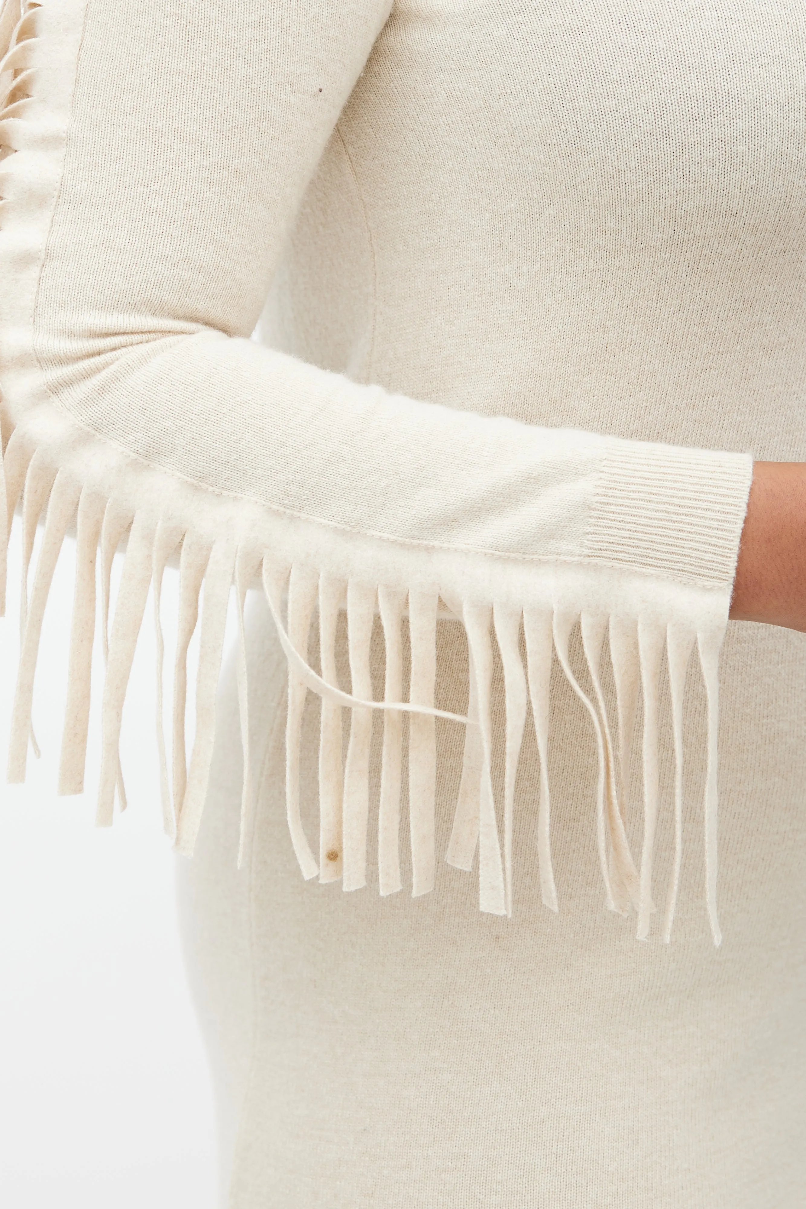 Cream Fringe Sweater Dress