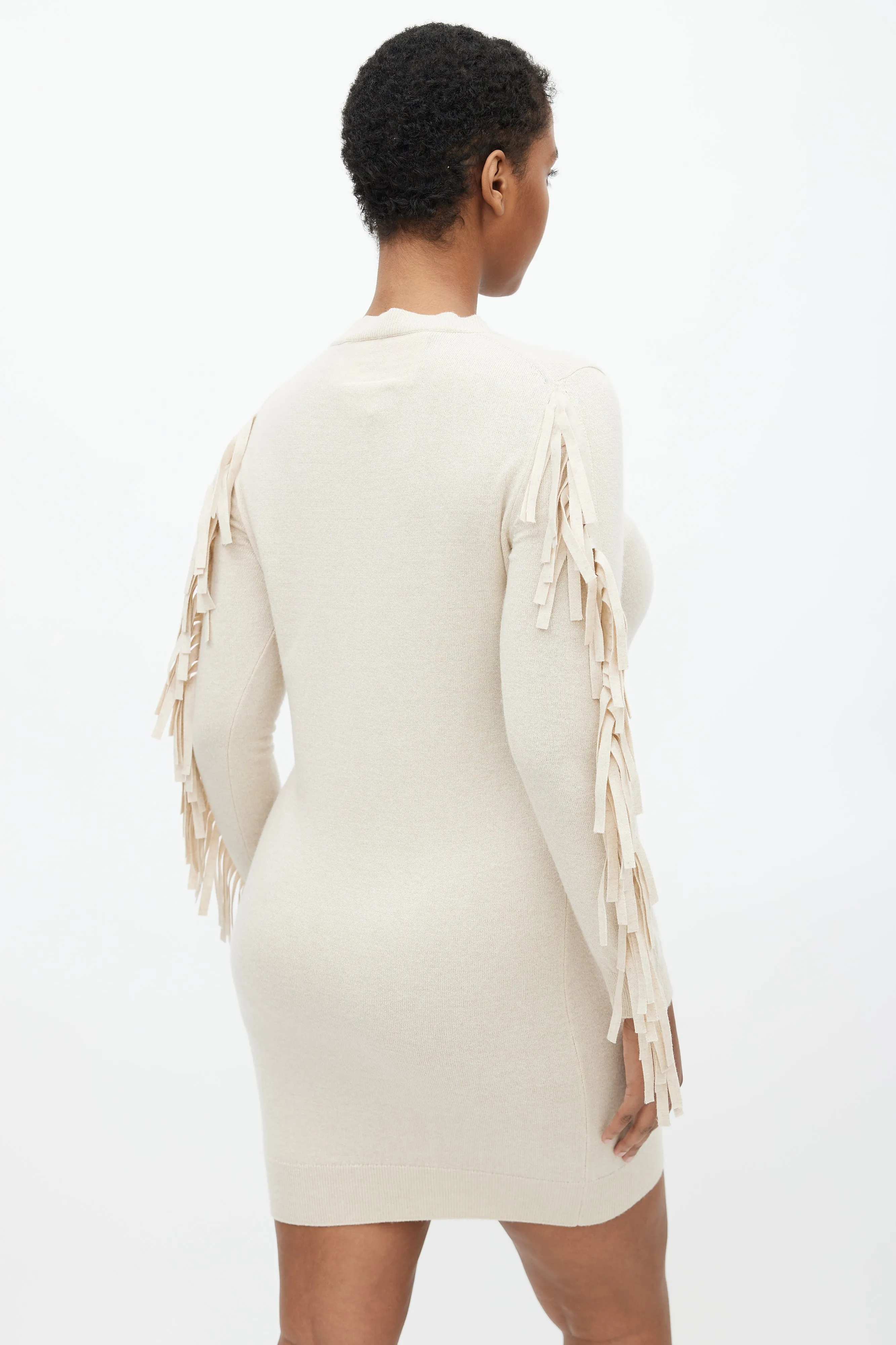 Cream Fringe Sweater Dress