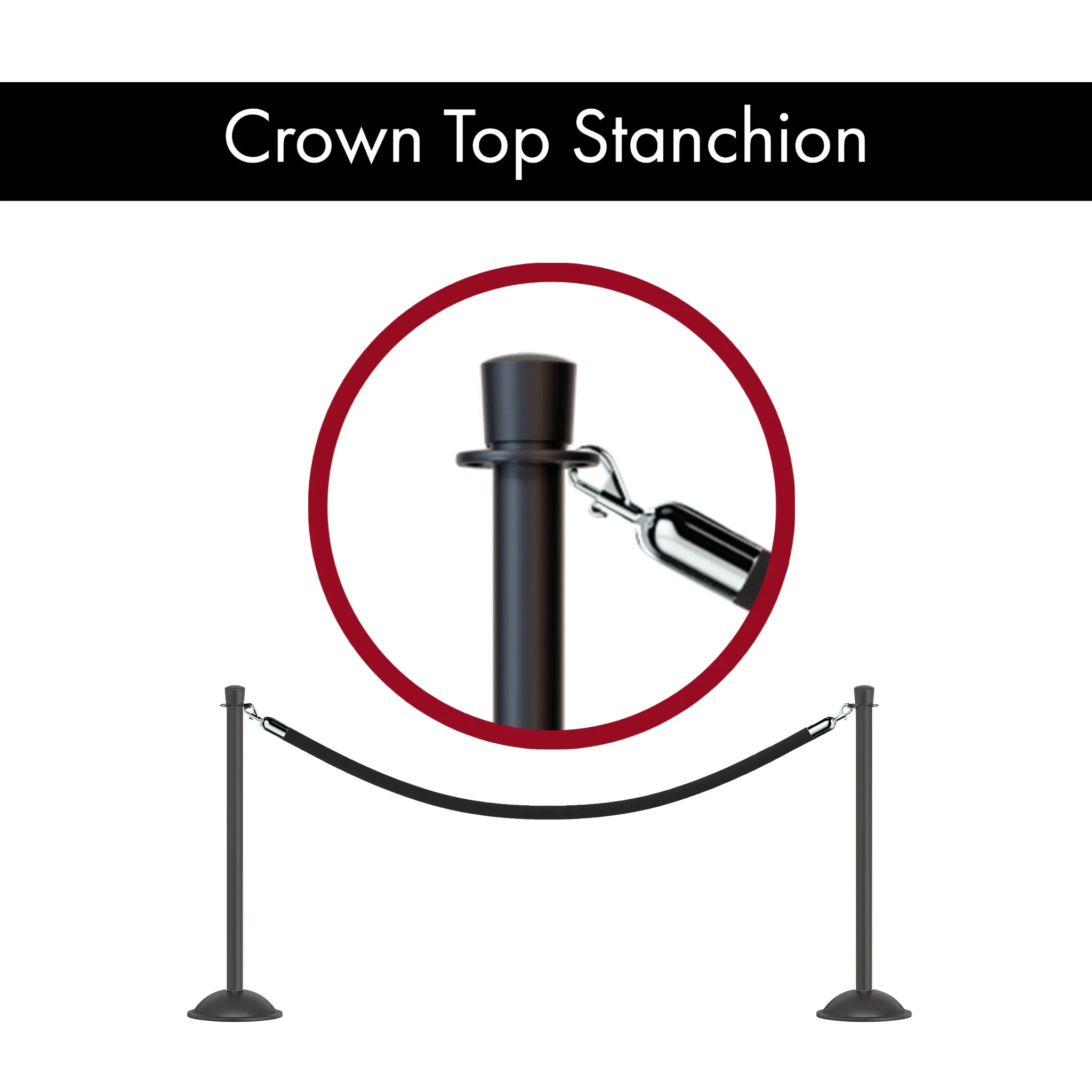 Crown Top Post and Rope Stanchion with Dome Base - Montour Line CDLine