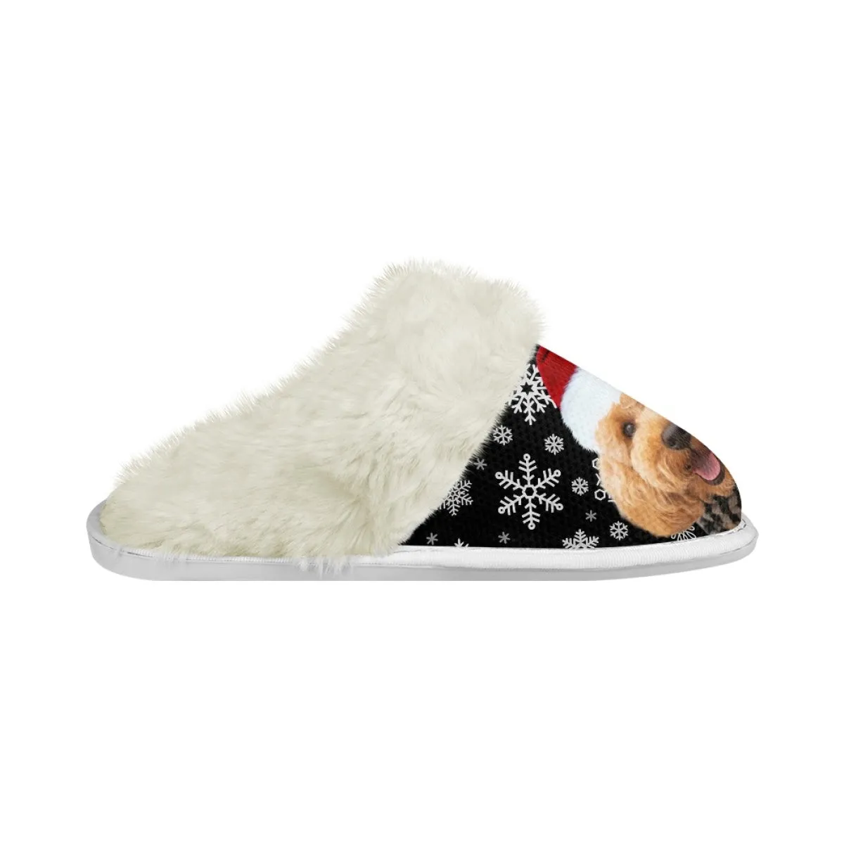 Custom Face Christmas Snowflake Cotton Slippers with Fur Edges Warm Flannel Home Slippers