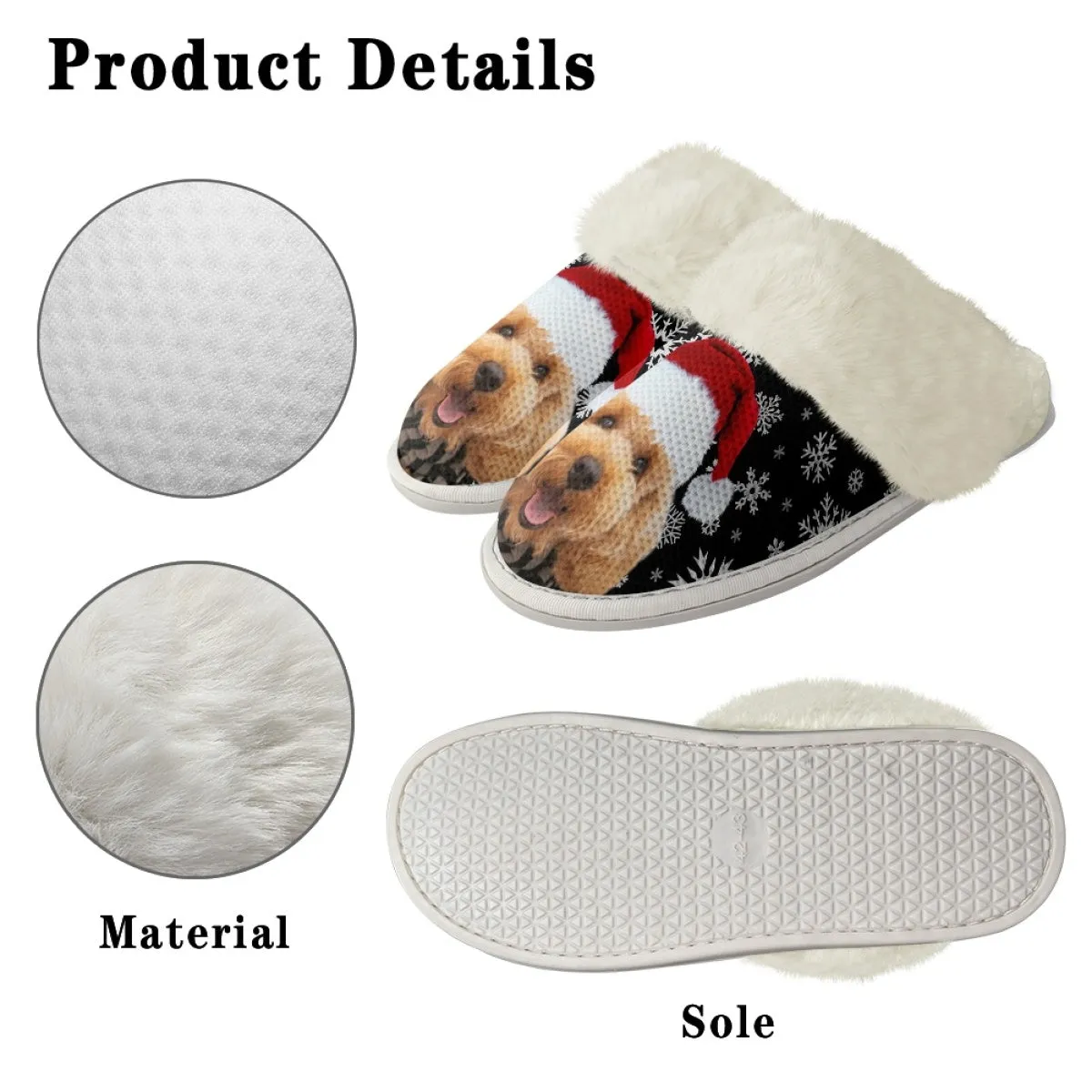 Custom Face Christmas Snowflake Cotton Slippers with Fur Edges Warm Flannel Home Slippers