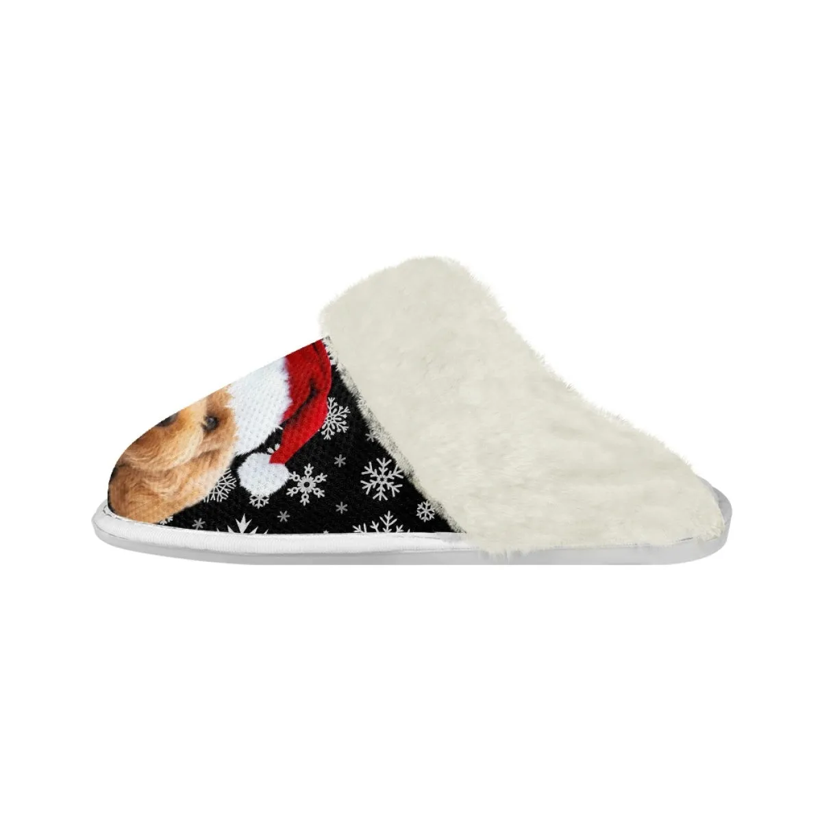 Custom Face Christmas Snowflake Cotton Slippers with Fur Edges Warm Flannel Home Slippers