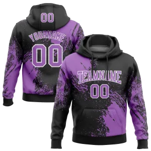 Custom Stitched Black Medium Purple-White 3D Pattern Design Abstract Brush Stroke Sports Pullover Sweatshirt Hoodie