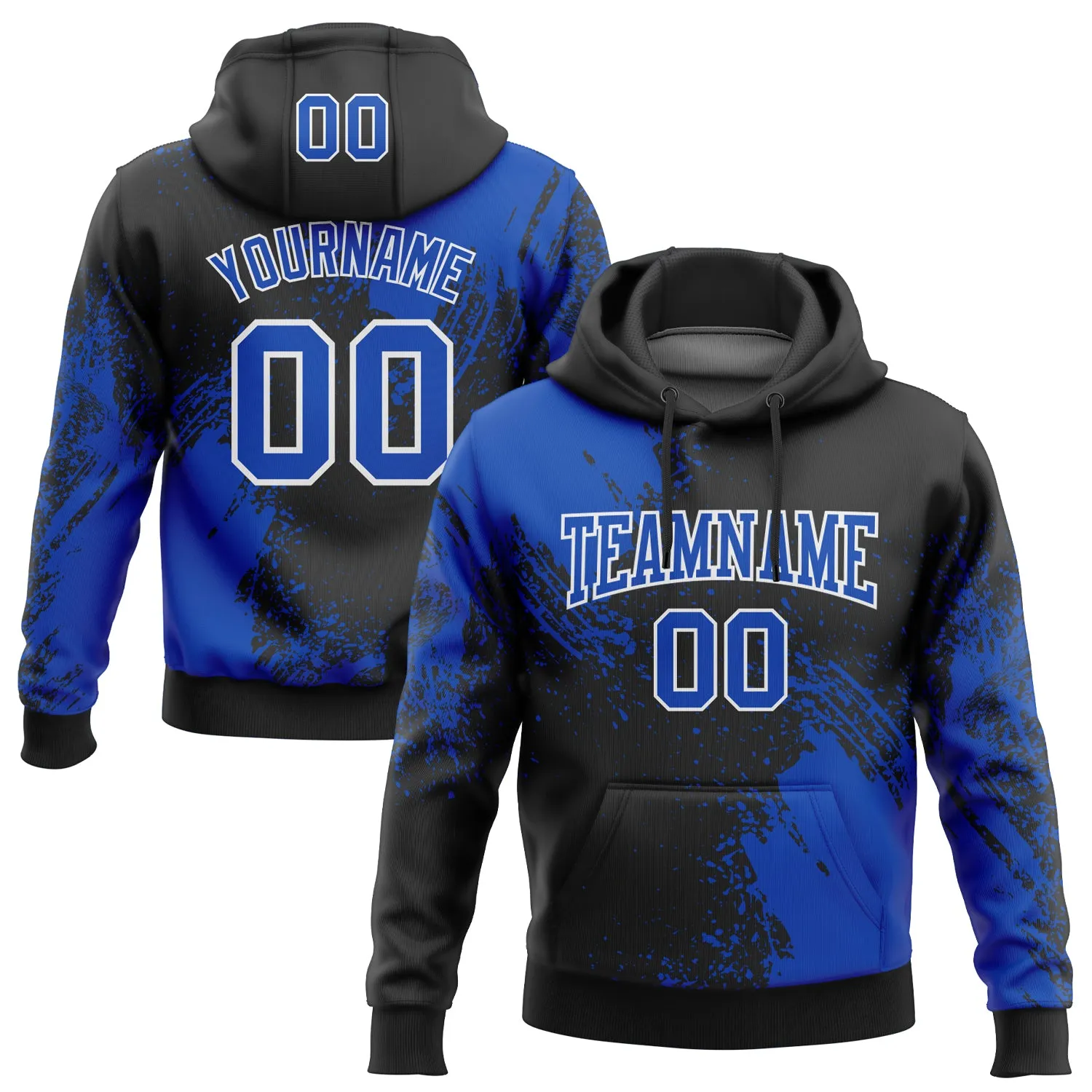 Custom Stitched Black Thunder Blue-White 3D Pattern Design Abstract Brush Stroke Sports Pullover Sweatshirt Hoodie