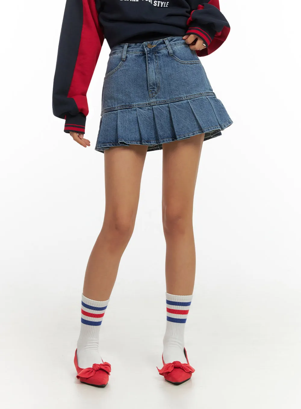 Denim Pleated Mini Skirt IO409