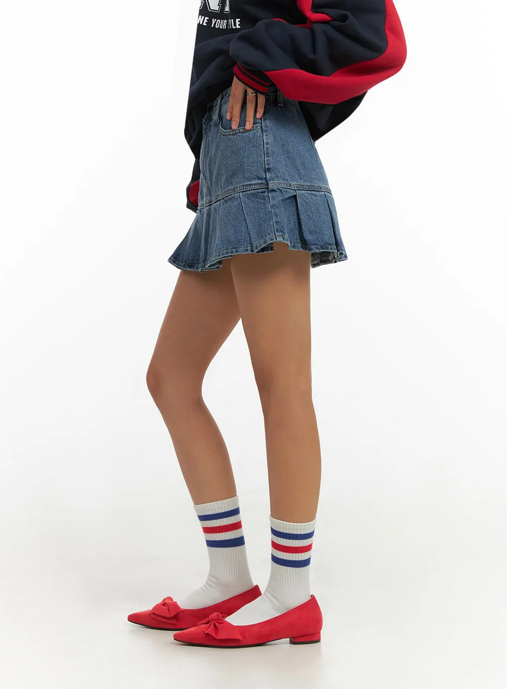 Denim Pleated Mini Skirt IO409