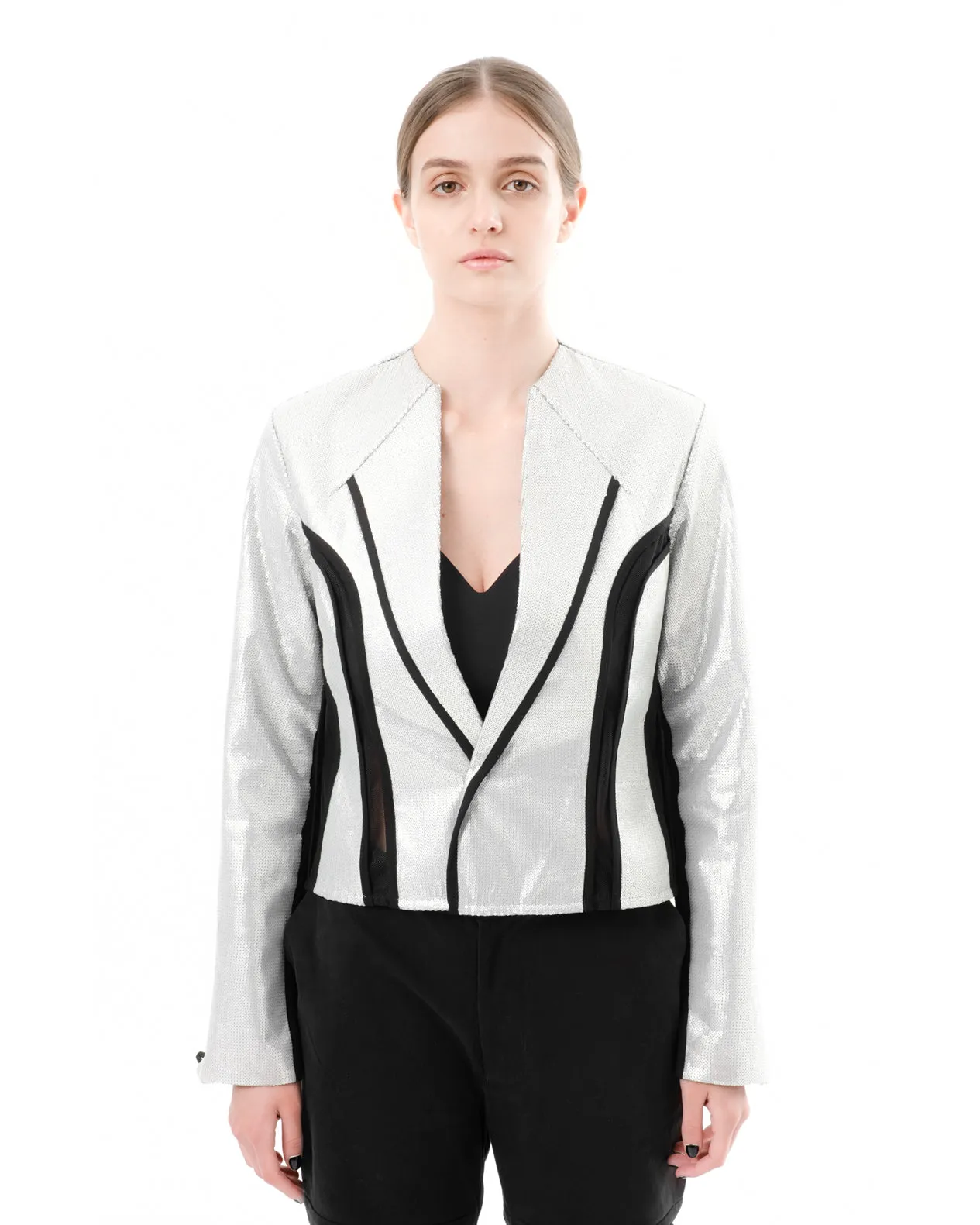 DIAPHANUM SILVER SEQUINED SLIM FIT JACKET