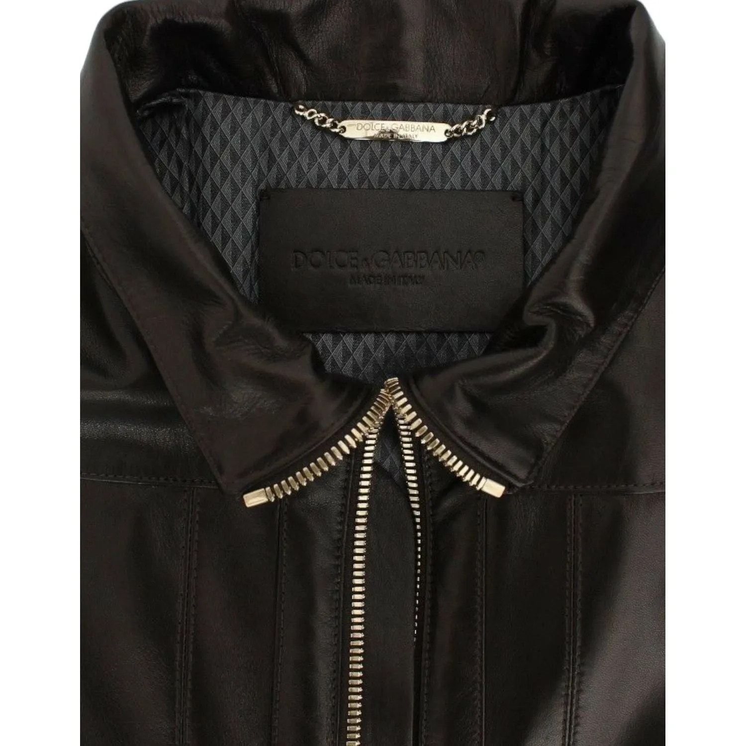 Dolce & Gabbana Elegant Brown Gold-Detailed Leather Jacket