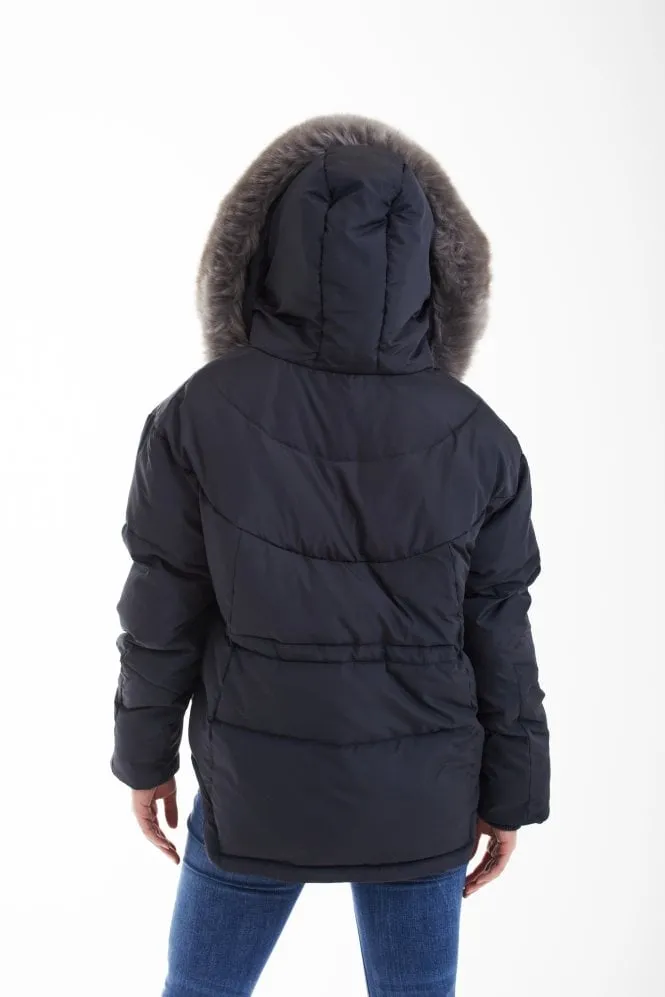 Double Second Charcoal Grey Oversized Dip Back Puffer