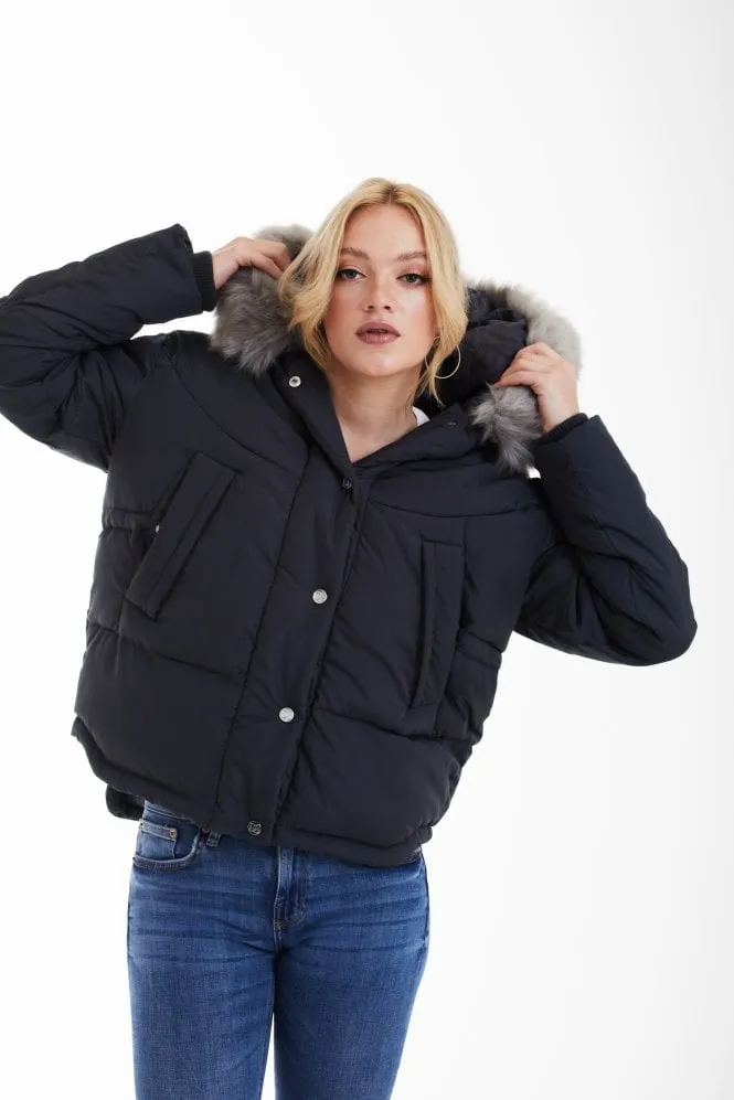 Double Second Charcoal Grey Oversized Dip Back Puffer