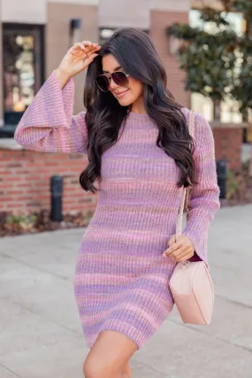 Easy Does It Pink Ombre Knit Sweater Bell Sleeve Mini Dress FINAL SALE