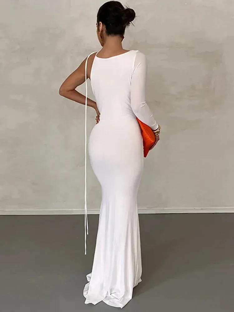 Elegant Lace Up One Shoulder Maxi Dress for Women - Summer 2024