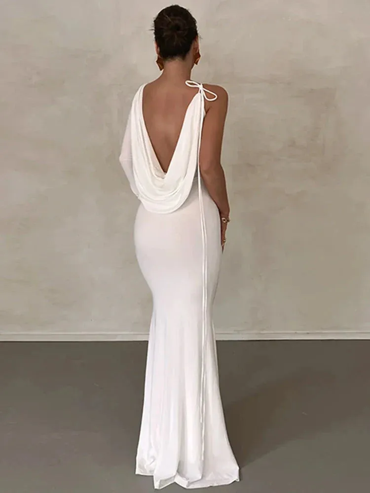 Elegant Lace Up One Shoulder Maxi Dress for Women - Summer 2024