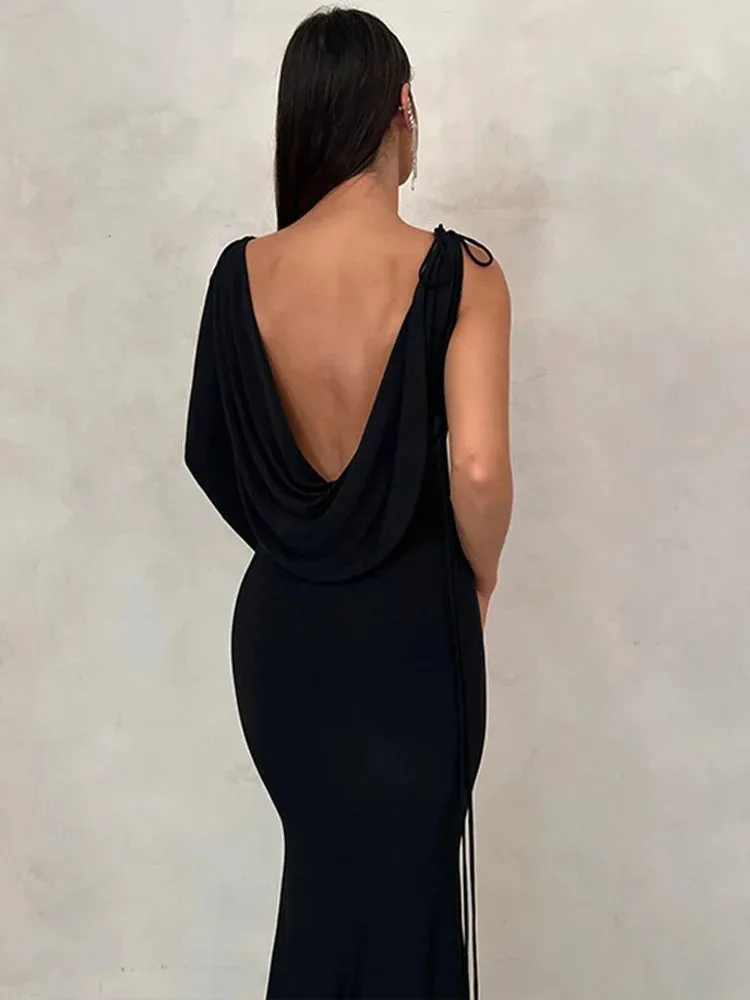 Elegant Lace Up One Shoulder Maxi Dress for Women - Summer 2024