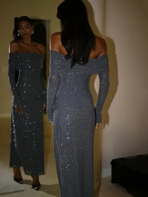 Elegant Off Shoulder Long Sparkle Nightclub Sexy Autumn Winter Maxi Dress