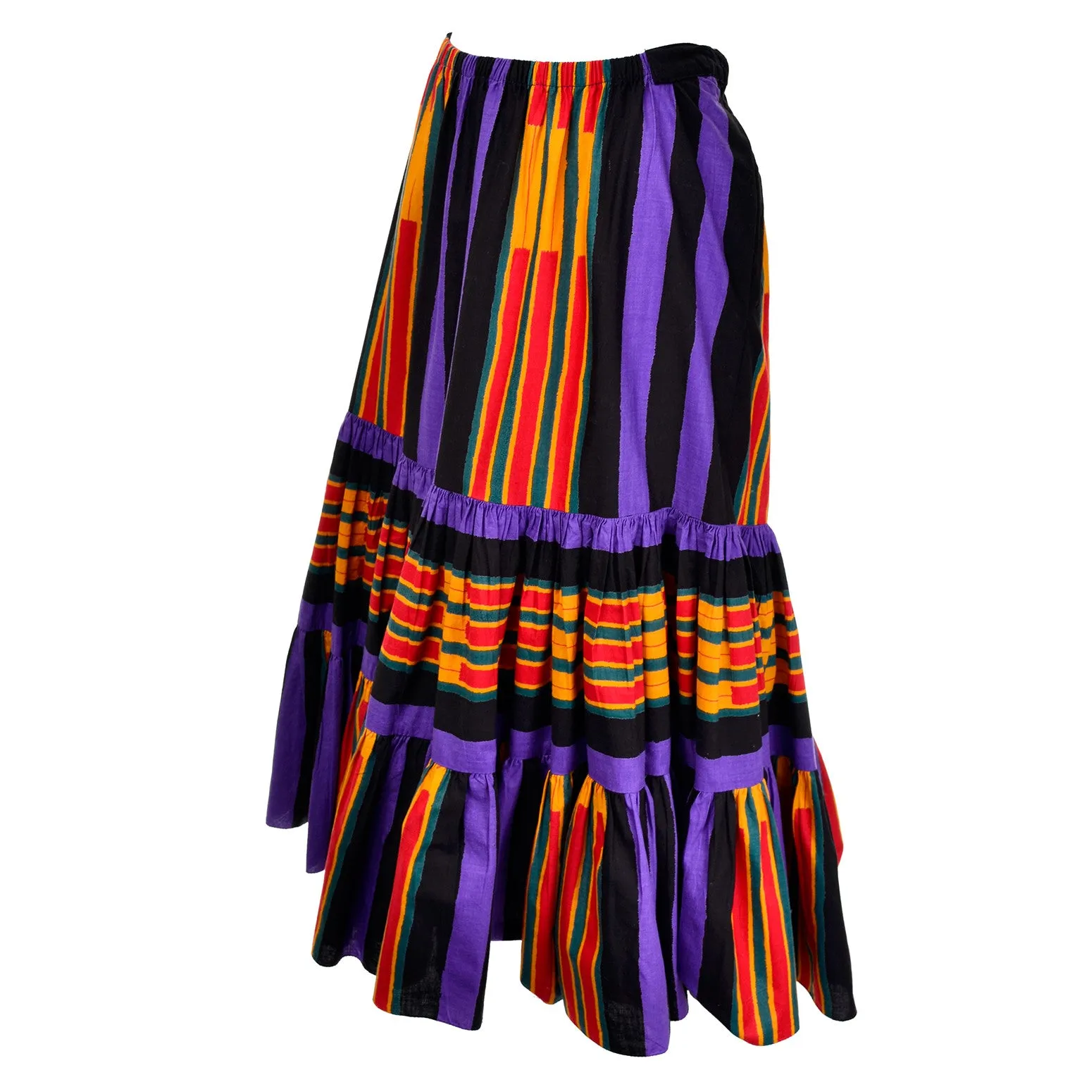 Emanuel Ungaro Nan Duskin Vintage Striped Skirt Peasant Ruffles