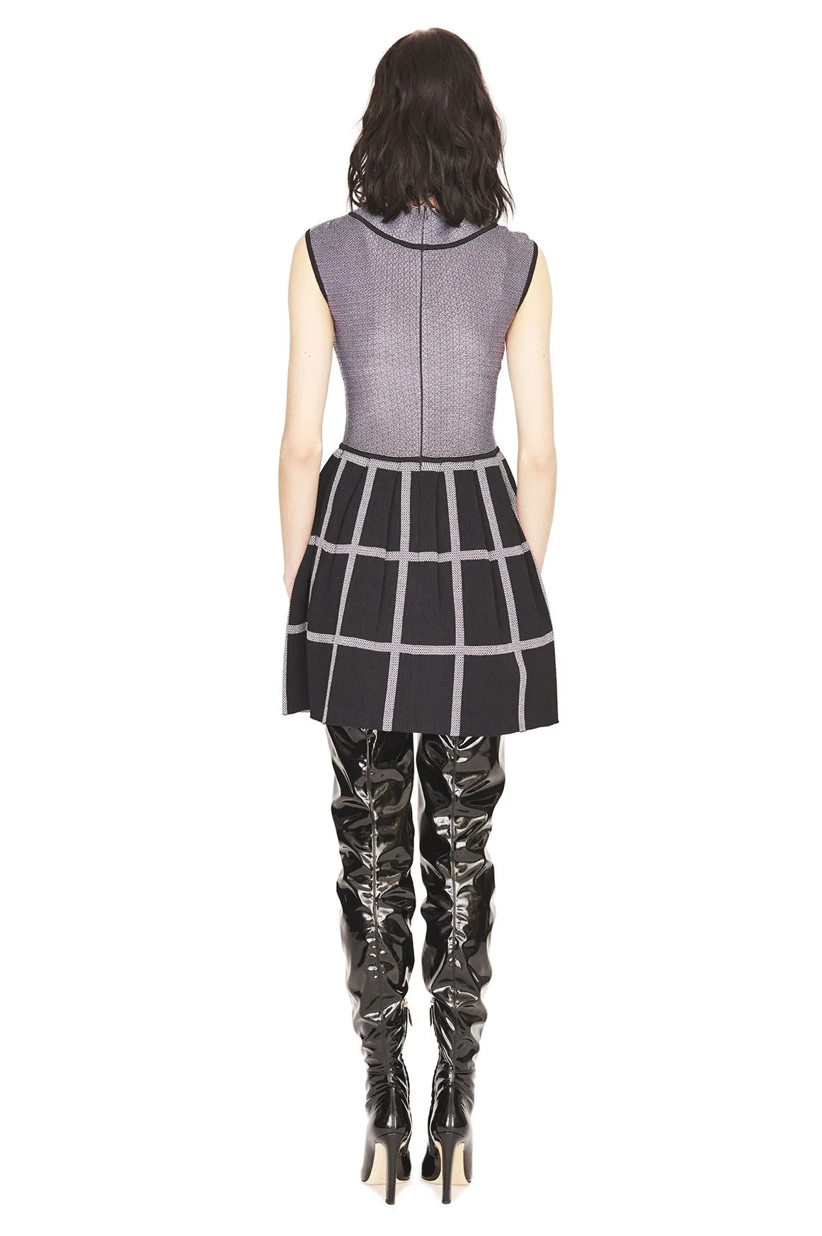 Emily - Viscose Grey Tweed and Pleated Black Dress