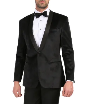 Enzo Black Slim Fit Velvet Shawl Collar Tuxedo Blazer