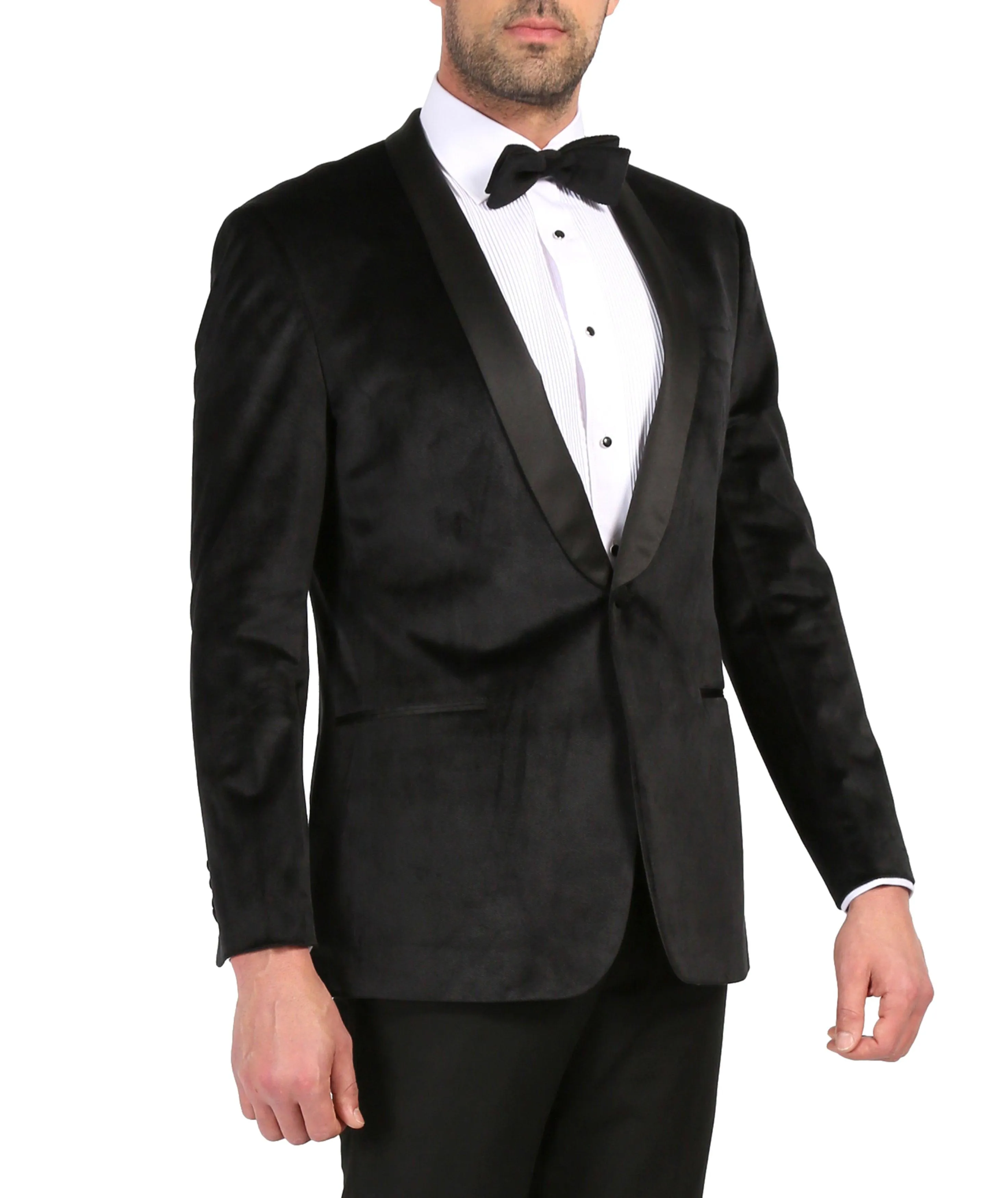 Enzo Black Slim Fit Velvet Shawl Collar Tuxedo Blazer