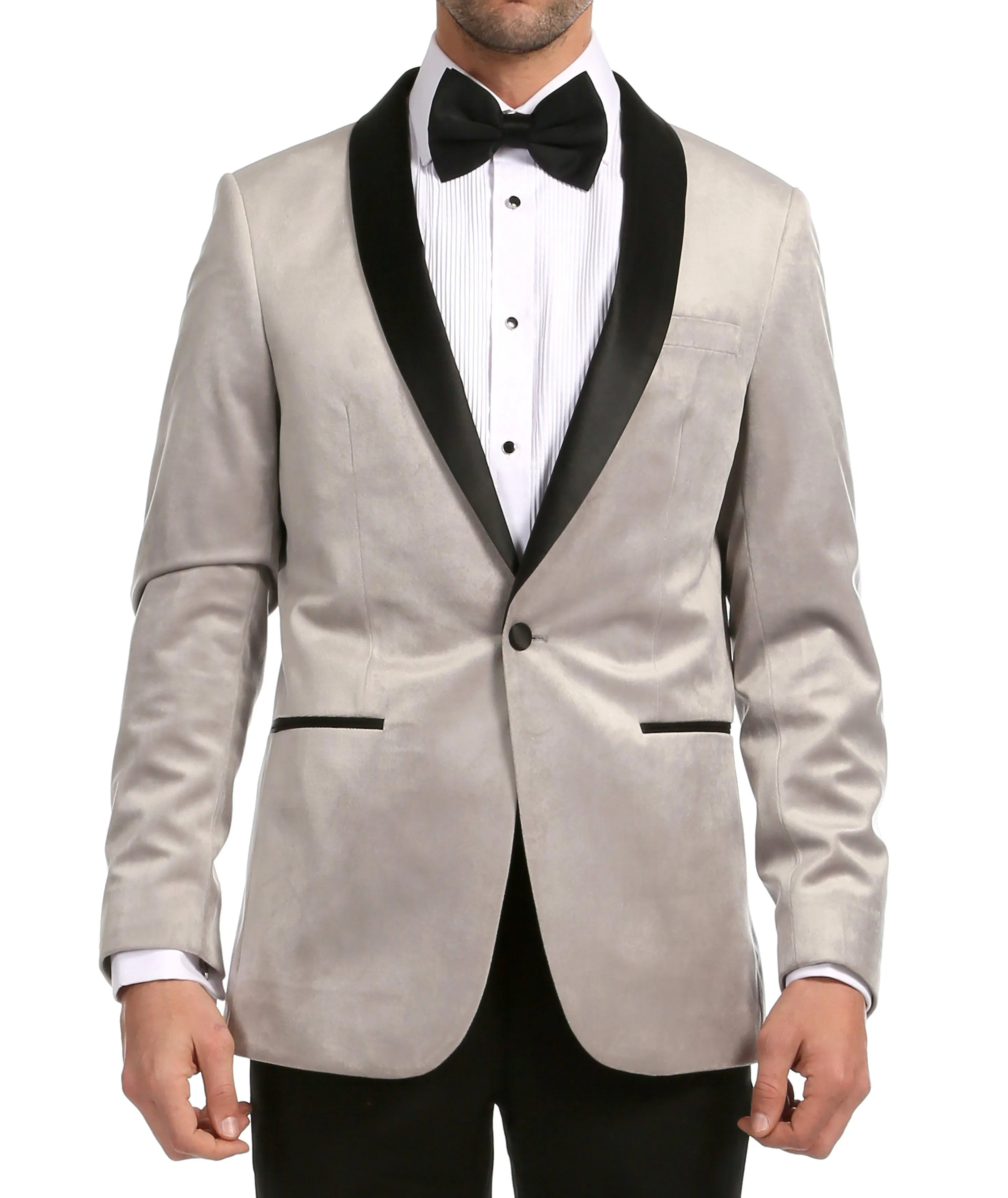 Enzo Light Grey Velvet Slim Fit Shawl Lapel Tuxedo Men's Blazer