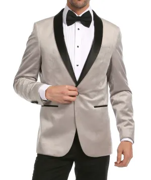 Enzo Light Grey Velvet Slim Fit Shawl Lapel Tuxedo Men's Blazer