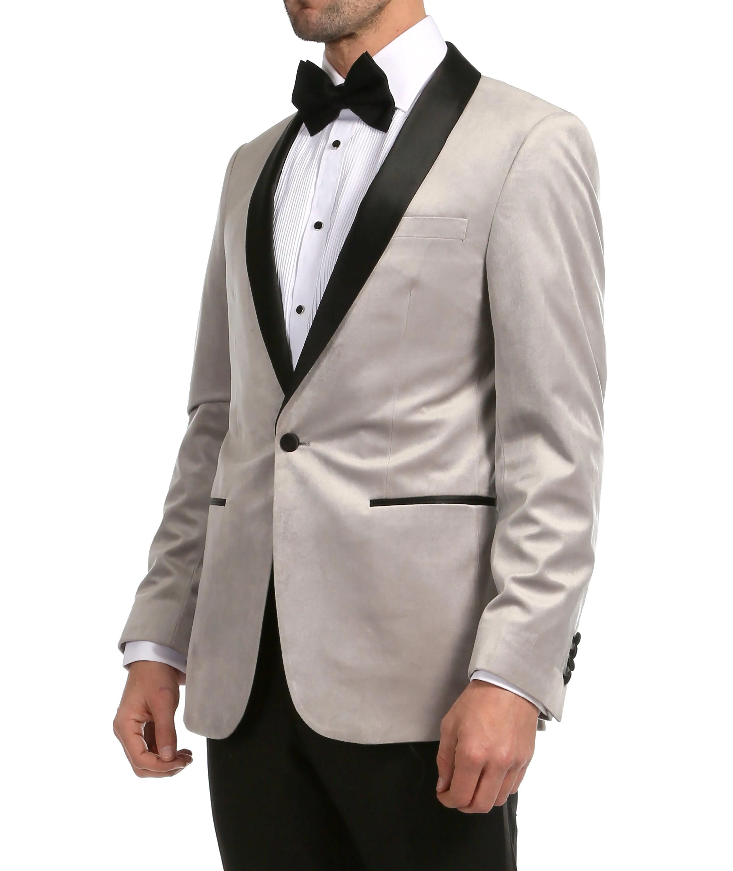 Enzo Light Grey Velvet Slim Fit Shawl Lapel Tuxedo Men's Blazer