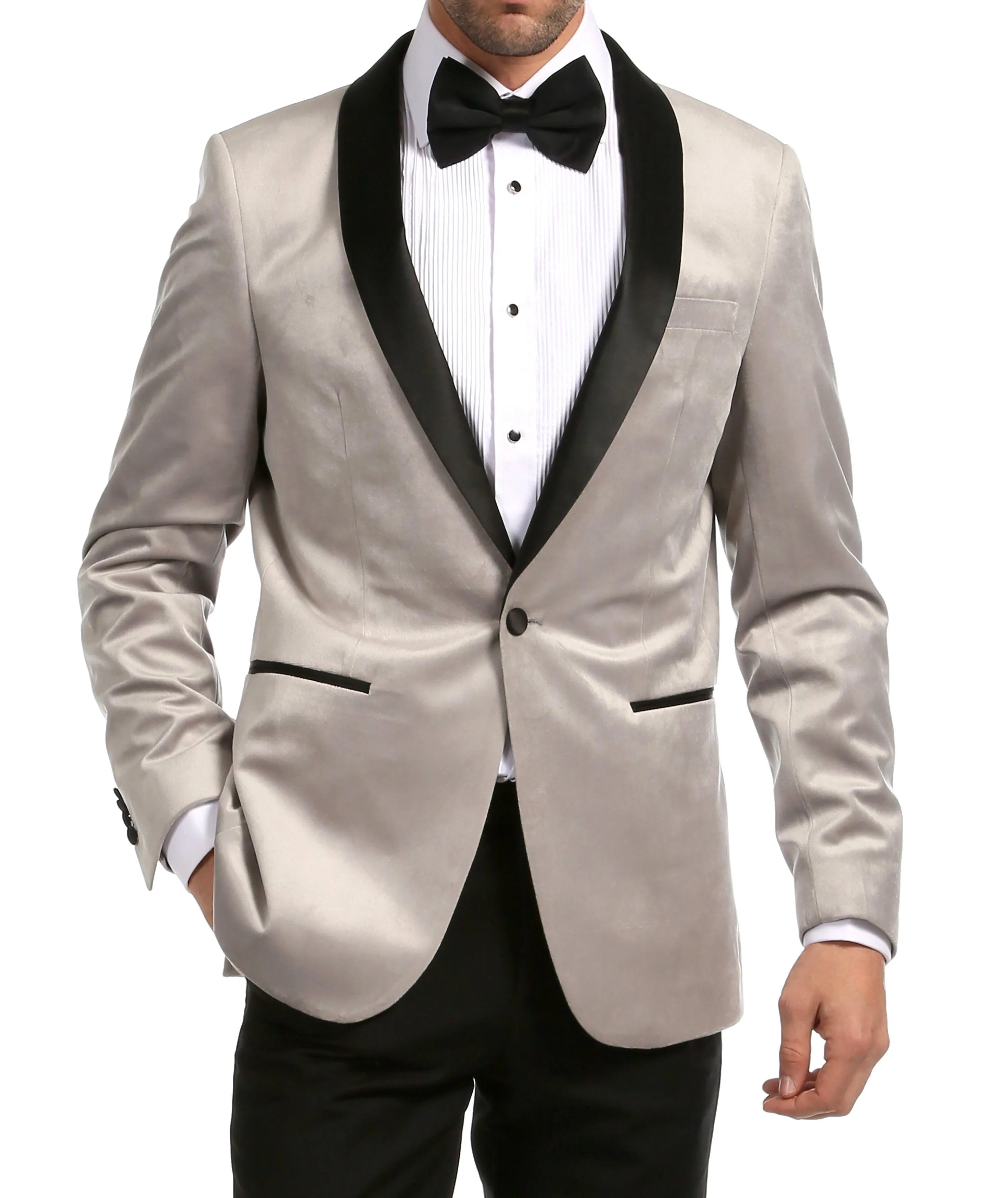 Enzo Light Grey Velvet Slim Fit Shawl Lapel Tuxedo Men's Blazer