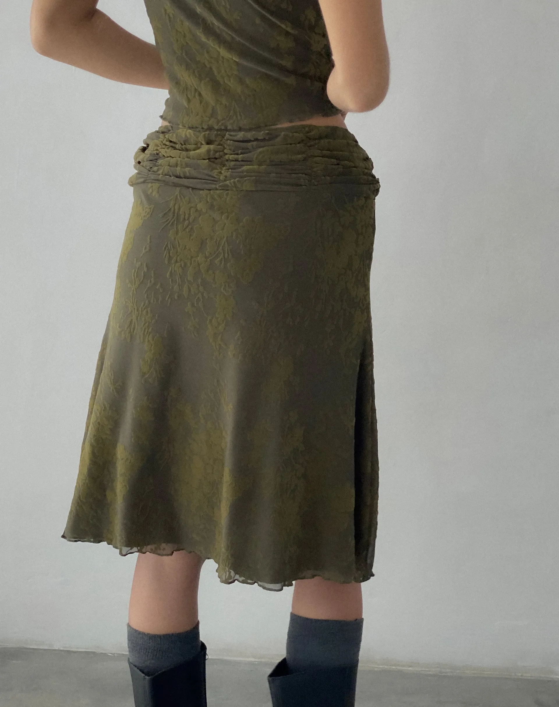 Erato Midi Skirt in Abstract Botanic Dark Olive