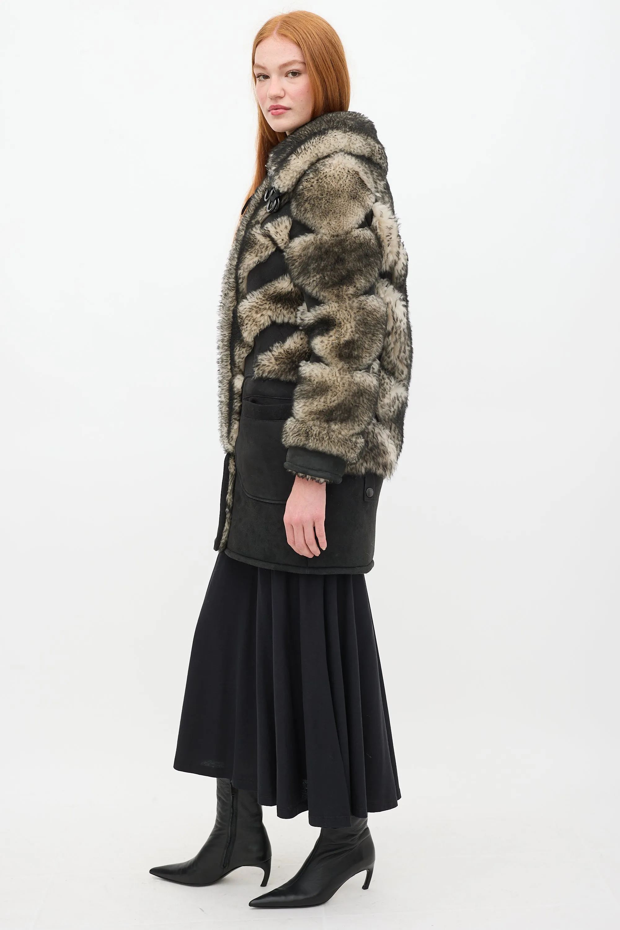 Fall 2015 Black & Grey Shearling Pieced Coat